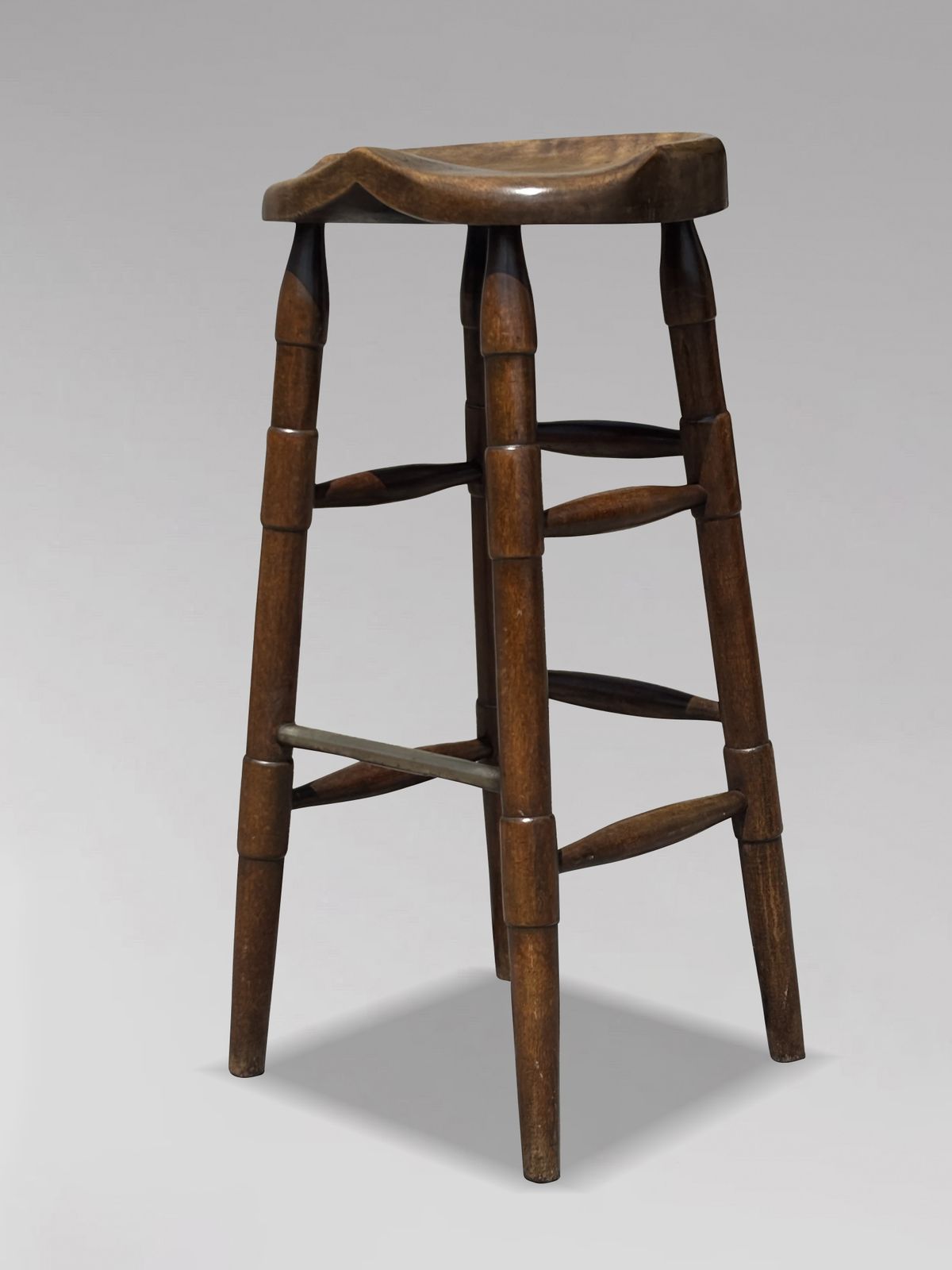 19th Century Tall Elm Bar Saddle Seat Stool photo vintage