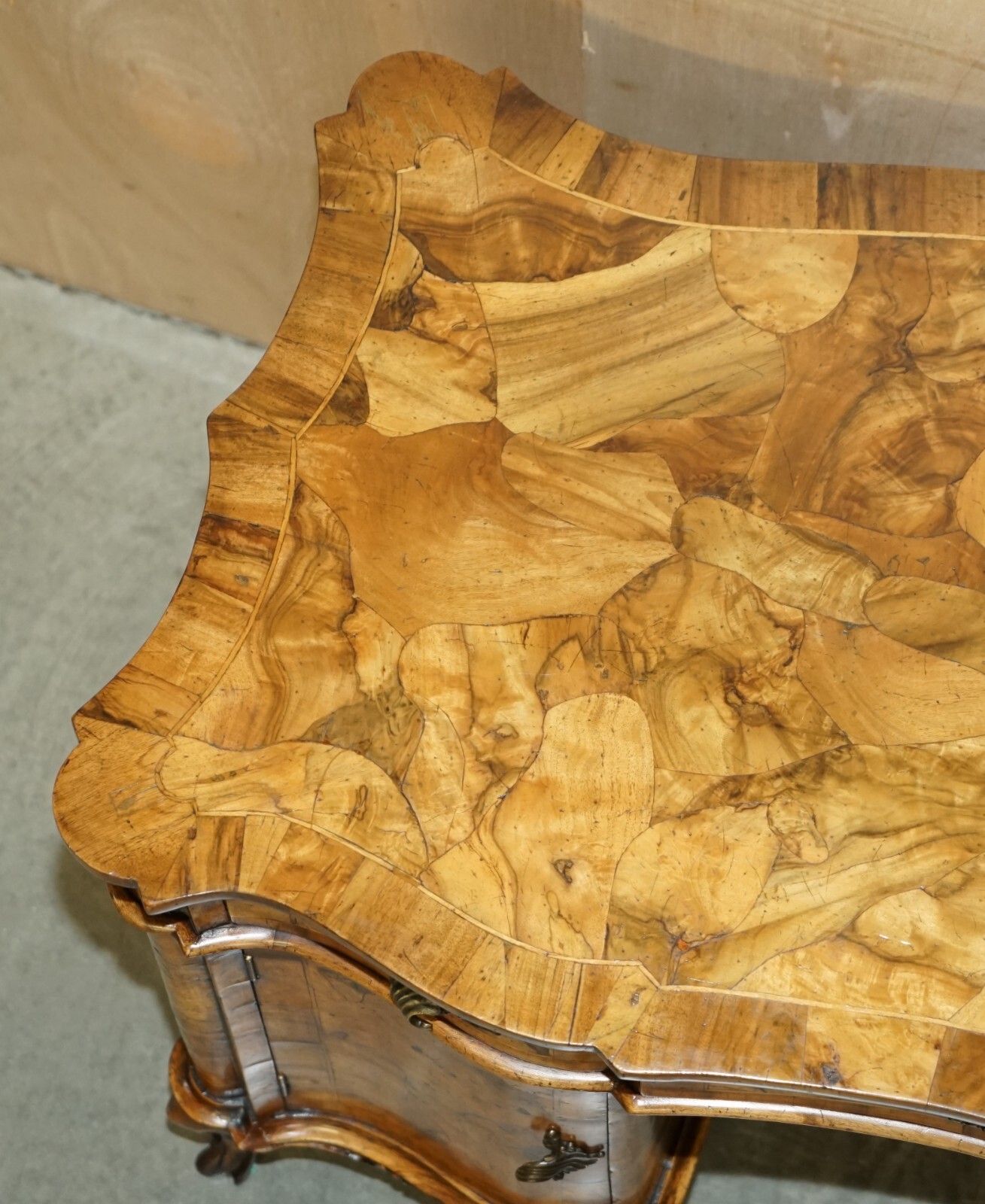3950.0 Exquisite Antique Italian Circa 1860 Olive Wood Desk Writing Table Sublime Wood photo