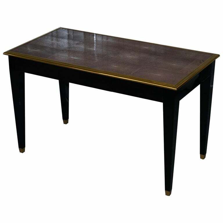 Rrp £13,000 Original Shagreen Gilt Metal Writing Table Desk With Single Drawer