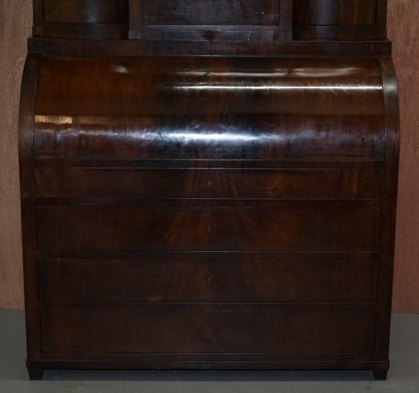 Very Rare Italian Mahogany Cyclinder Bureau Bookcase Desk With Must See Pictures photo 4162.0
