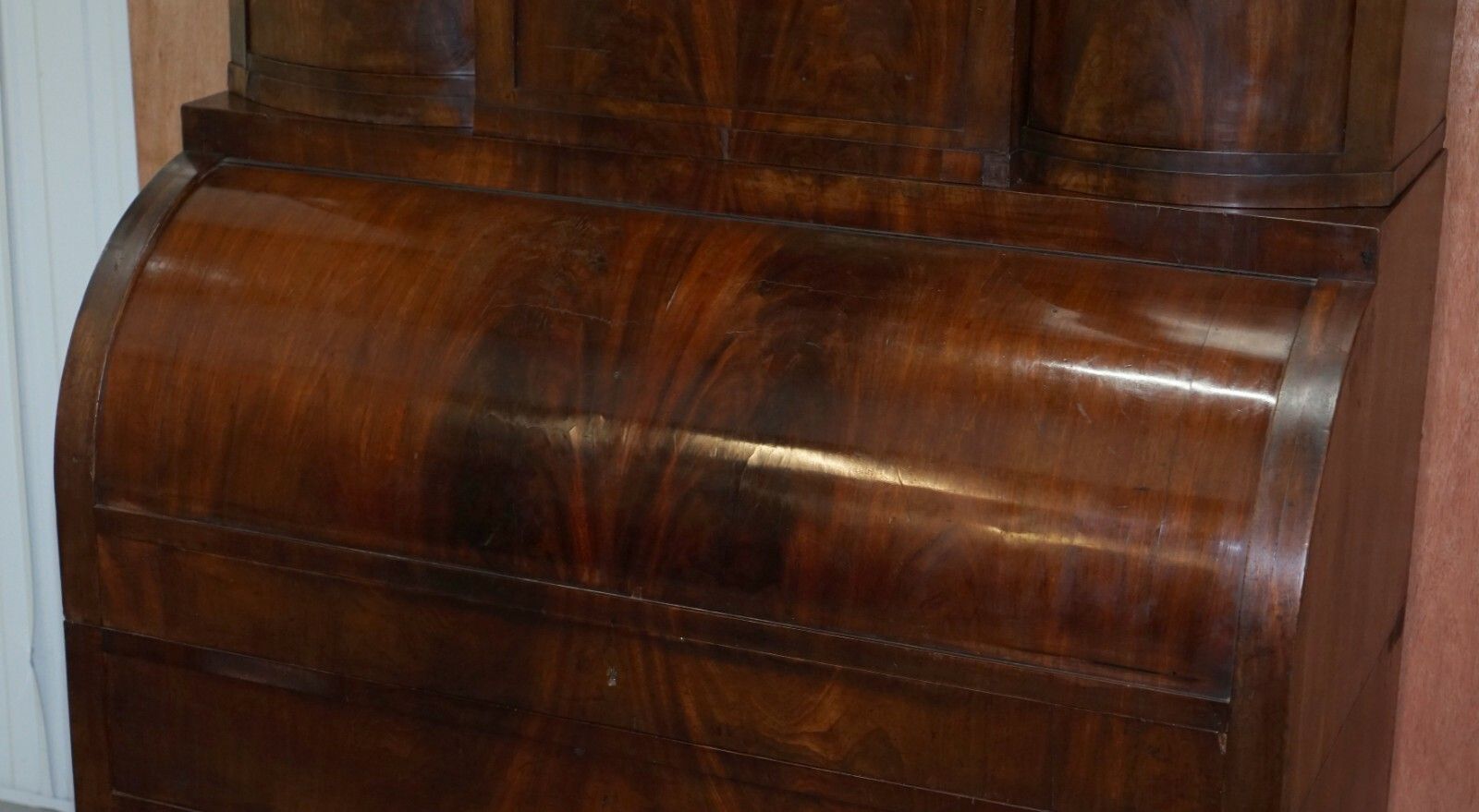 Very Rare Italian Mahogany Cyclinder Bureau Bookcase Desk With Must See Pictures photo vinterior