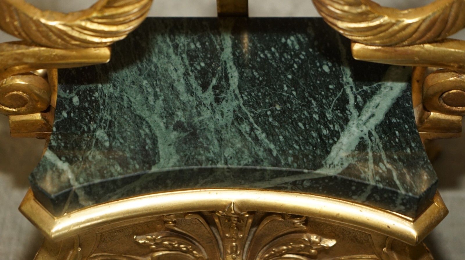 photo for sale Pair Of Antique French Circa 1880 Solid Brass & Green Marble Side End Tables