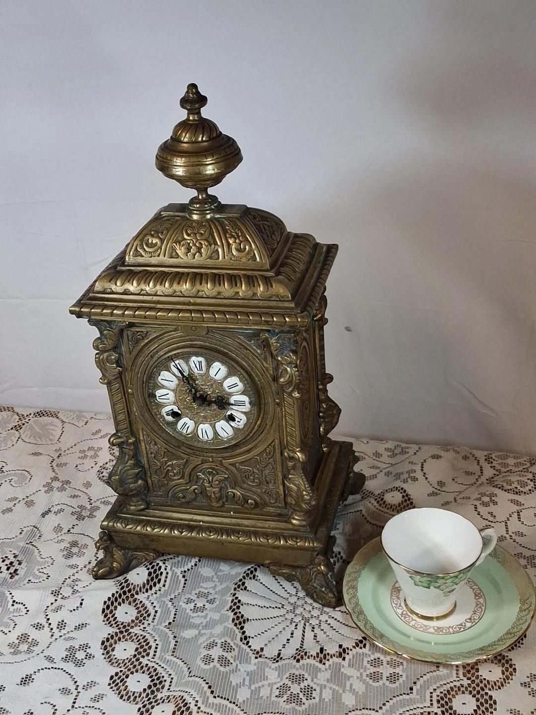 Antique French Brass Mantle Clock 19th Century photo furniture