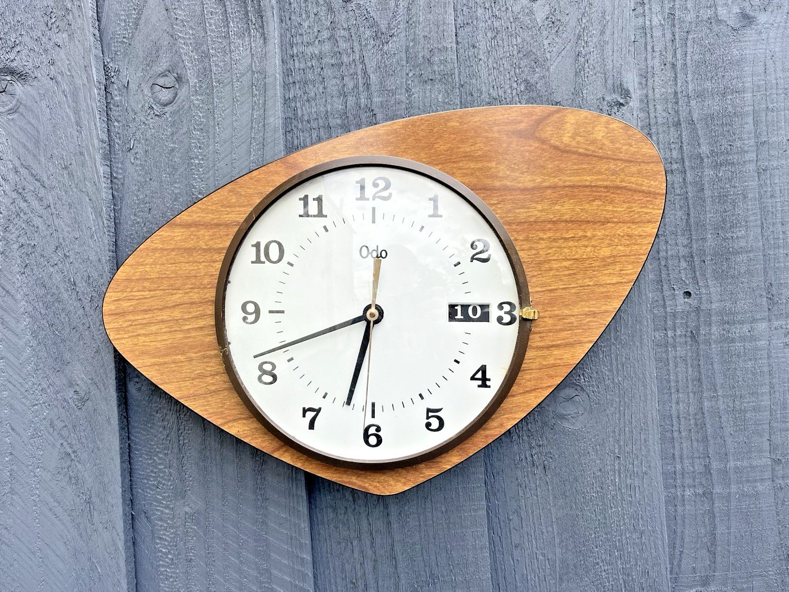 Mid Century Modern 60's Odo Faux Teak Wood Wall Clock Perpetual Calendar Vintage