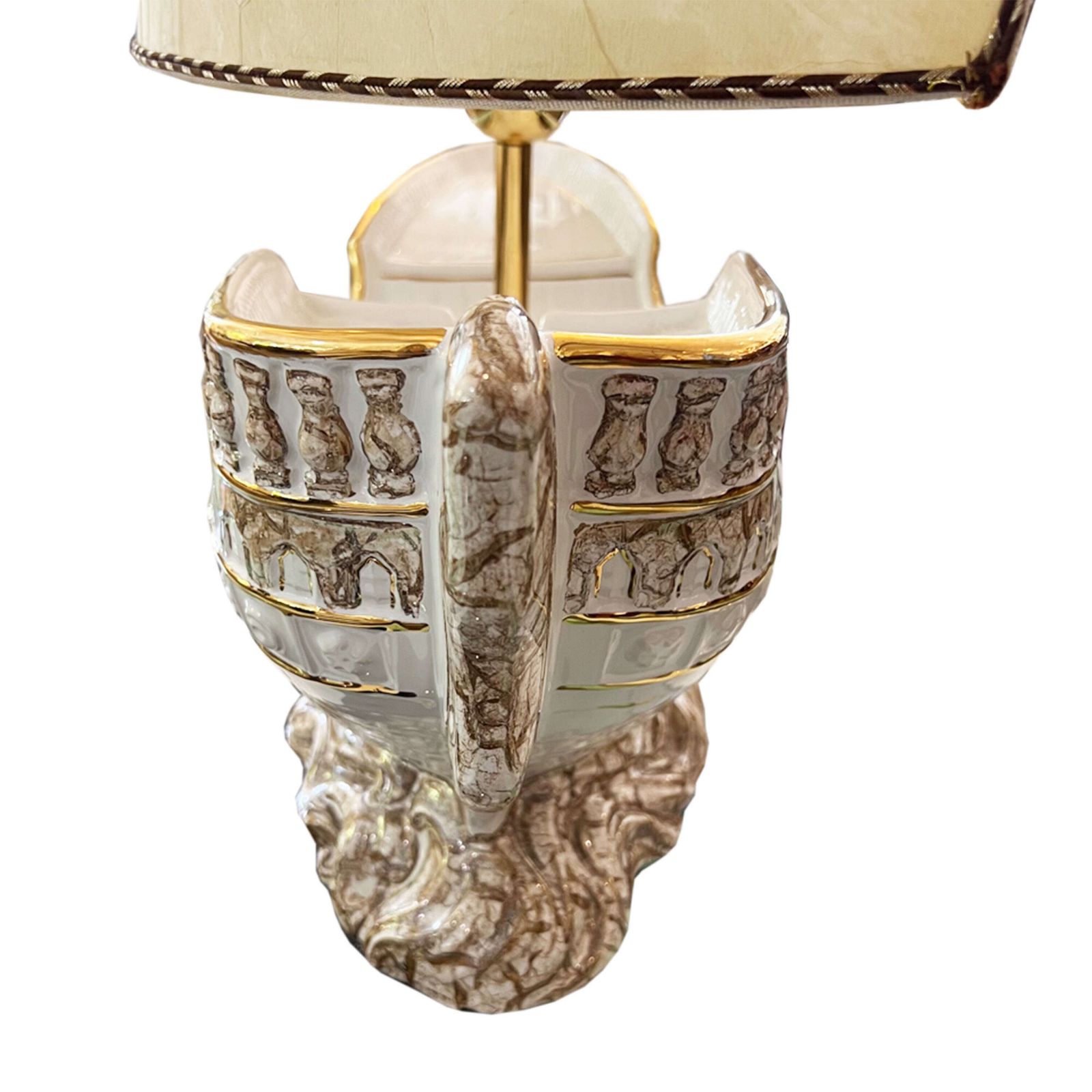 Large Italian 1970s Galleon Table Lamp With Parchment Sail Shades photo for sale
