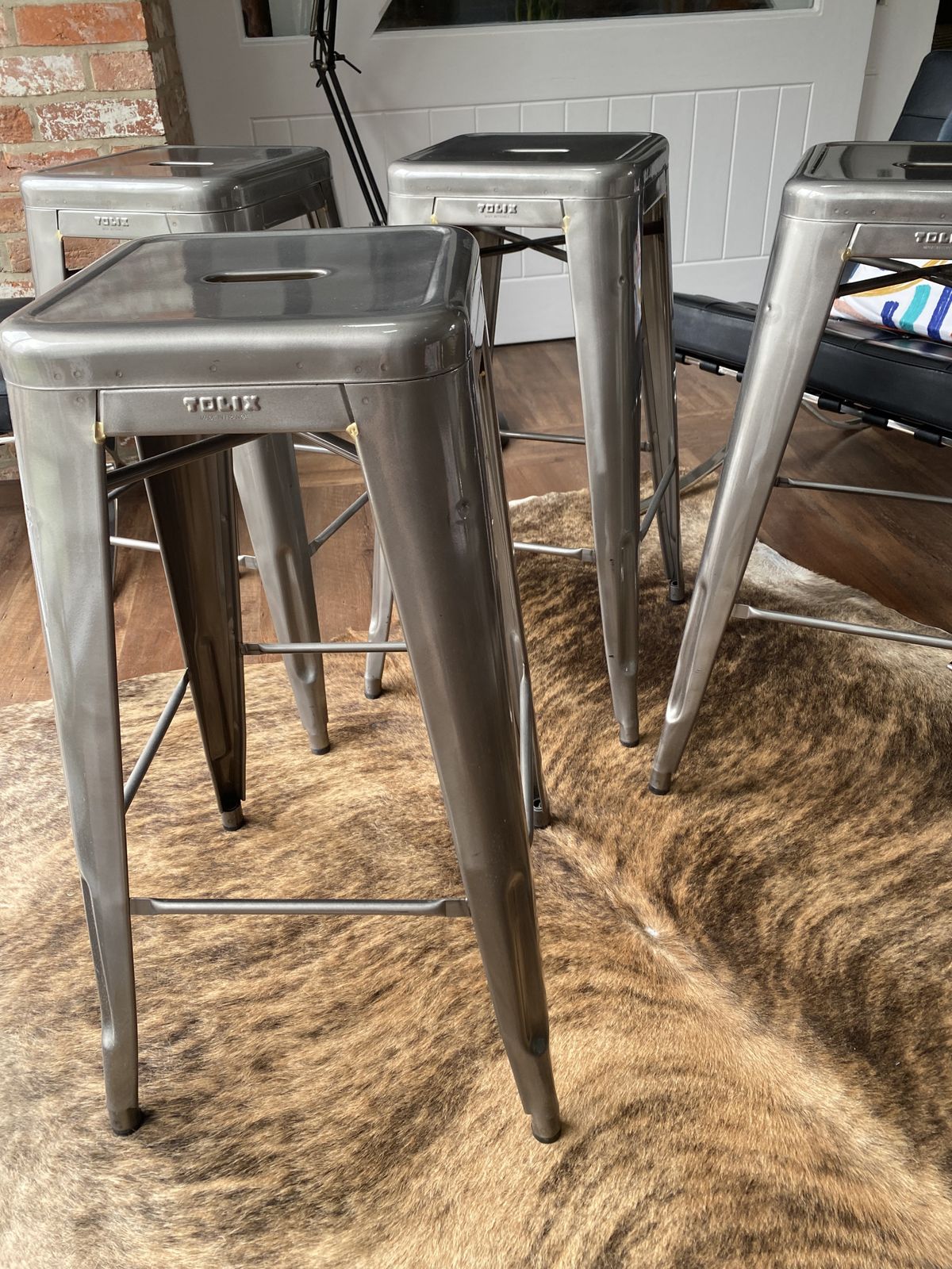 4 X Genuine Tolix Bar Stools   H65/75 Indoor Stool Varnished Raw Steel photo furniture