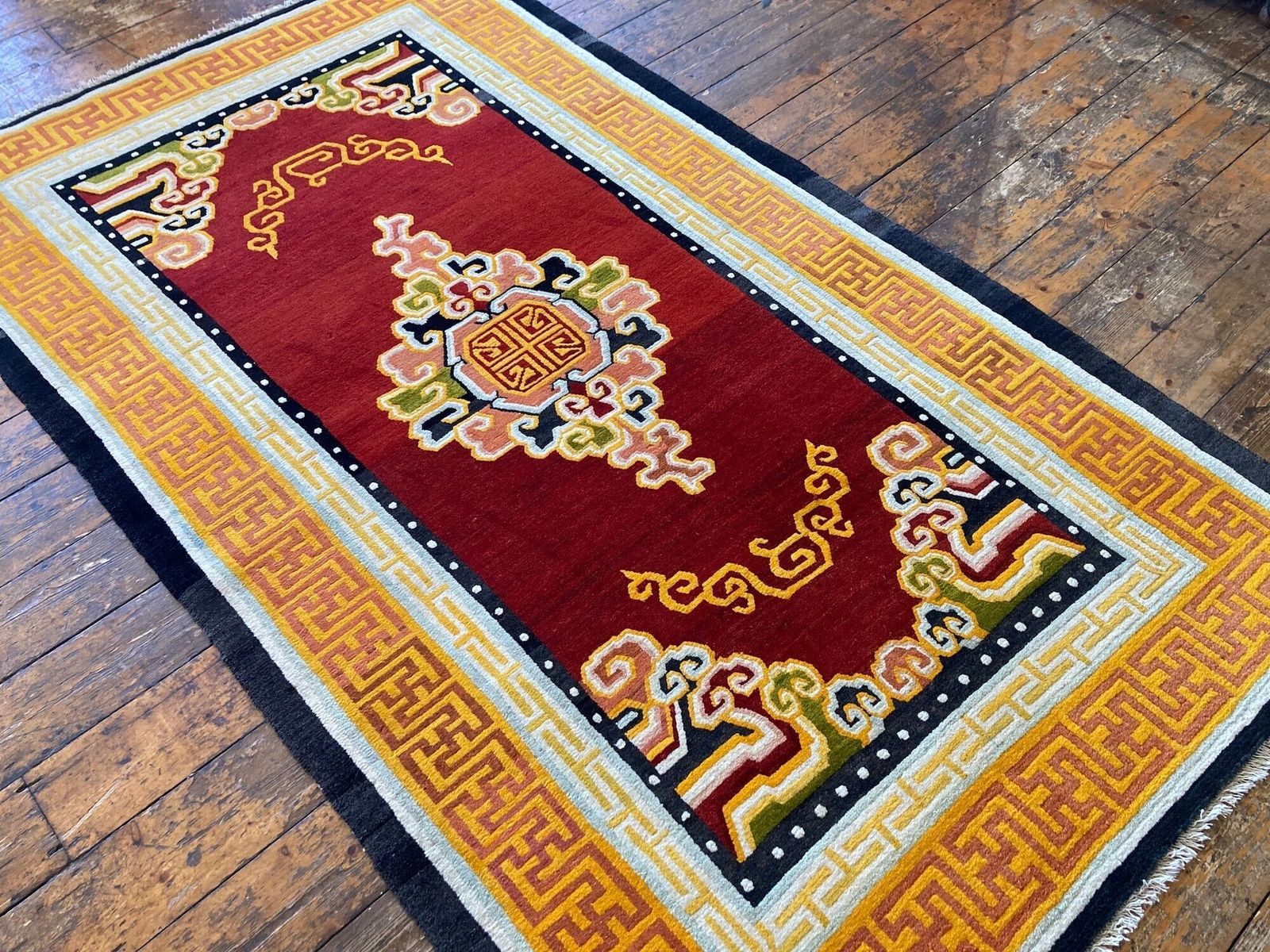 Vintage Tibetan Rug 2.12m X 1.24m photo Textiles