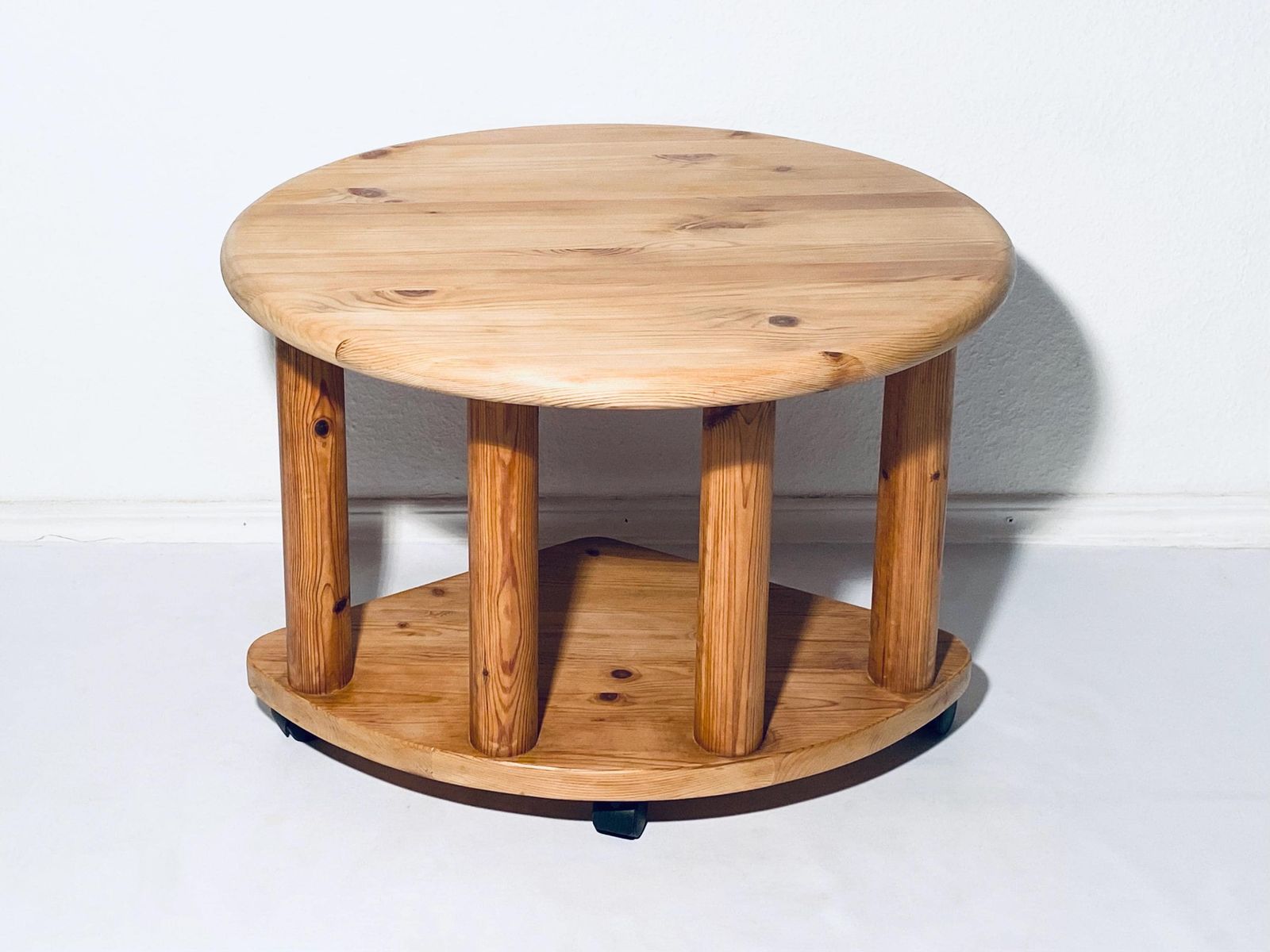 Rainer Daumiller Vintage German Round Wooden Coffee Table / 1970s Design Decor