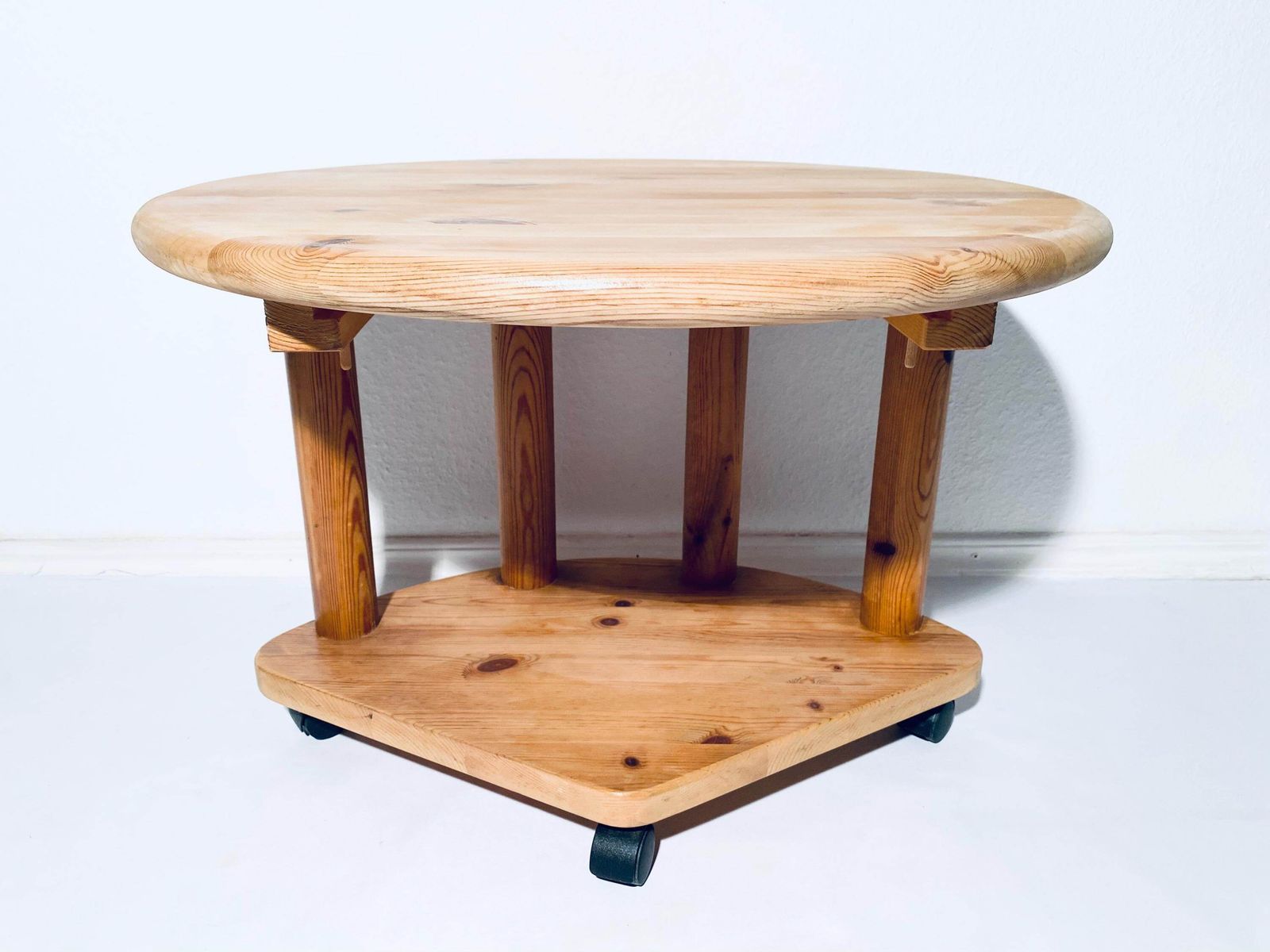 Rainer Daumiller Vintage German Round Wooden Coffee Table / 1970s Design Decor photo furniture