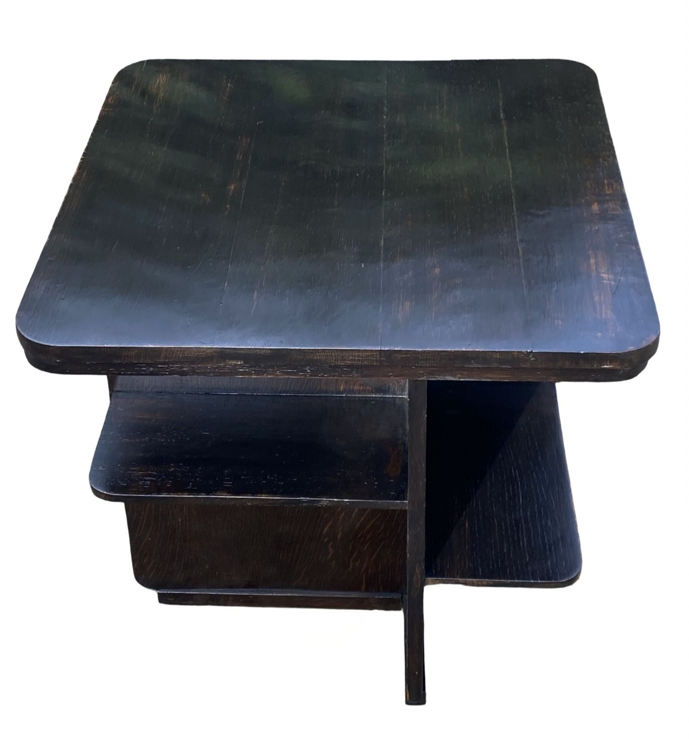 Art Deco Asymetrical Dark Oak Coffee Table/Bookshelves photo for sale