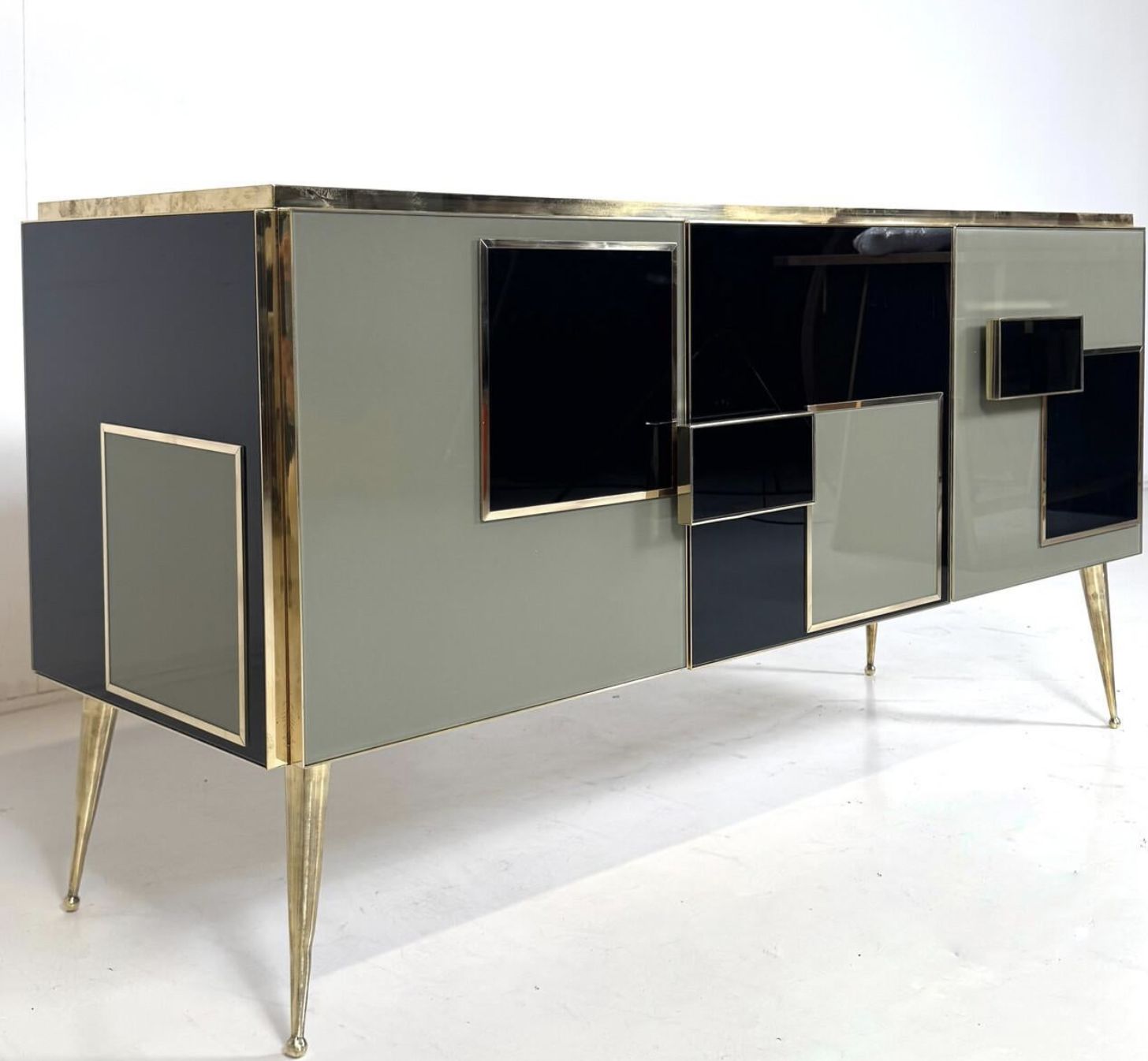 Contemporary Sideboard, Wood Glass And Brass, Italy photo Furniture