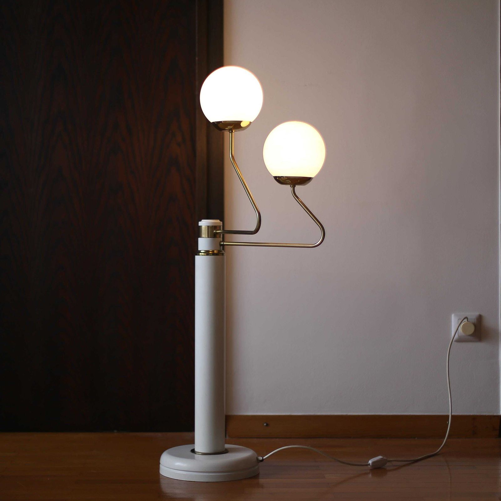 Vintage Yugoslav Floor Lamp By Emi Poljčane / Mid Century Modern Design With Opaline Glass Globes