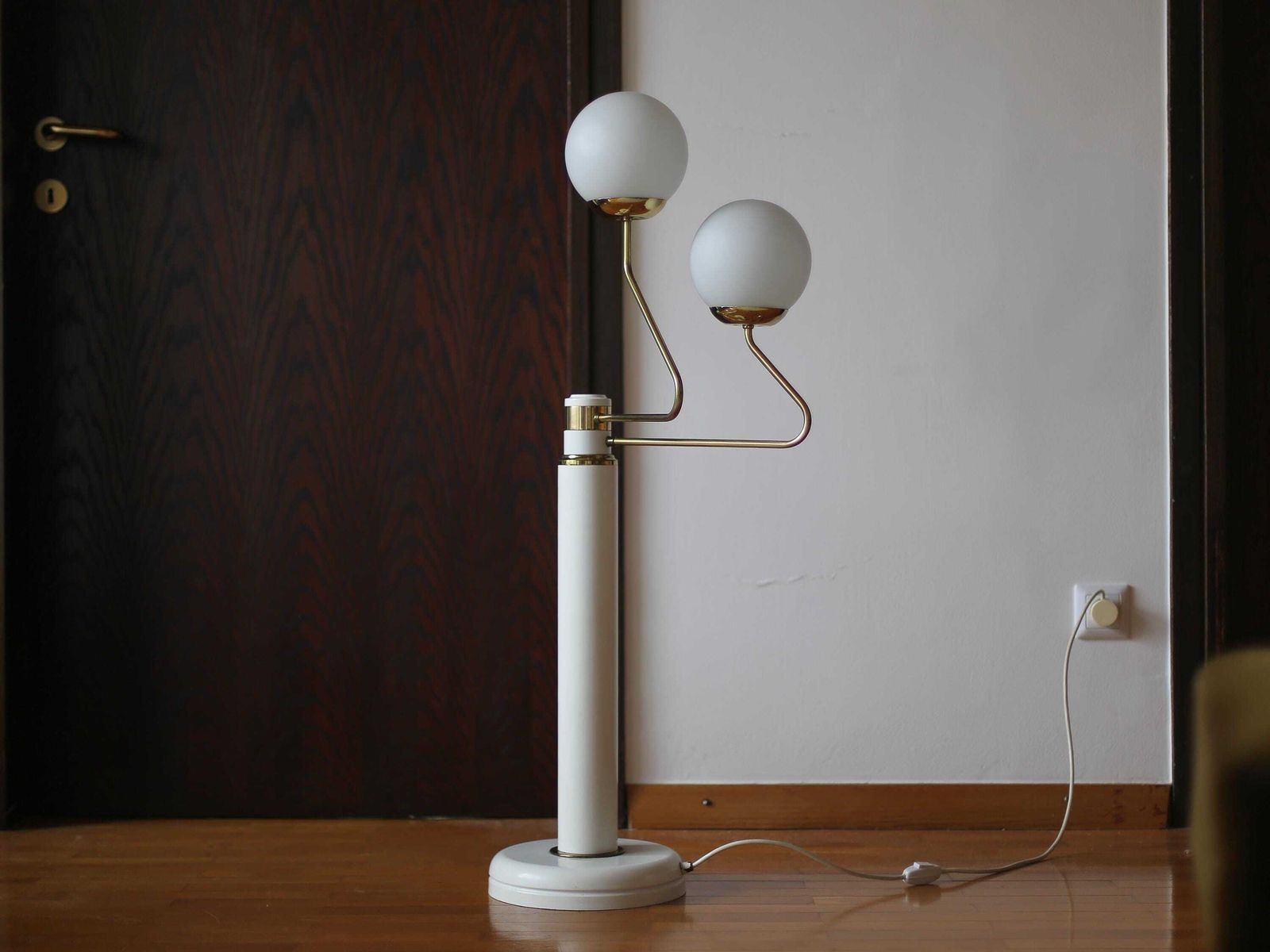 Vintage Yugoslav Floor Lamp By Emi Poljčane / Mid Century Modern Design With Opaline Glass Globes photo furniture