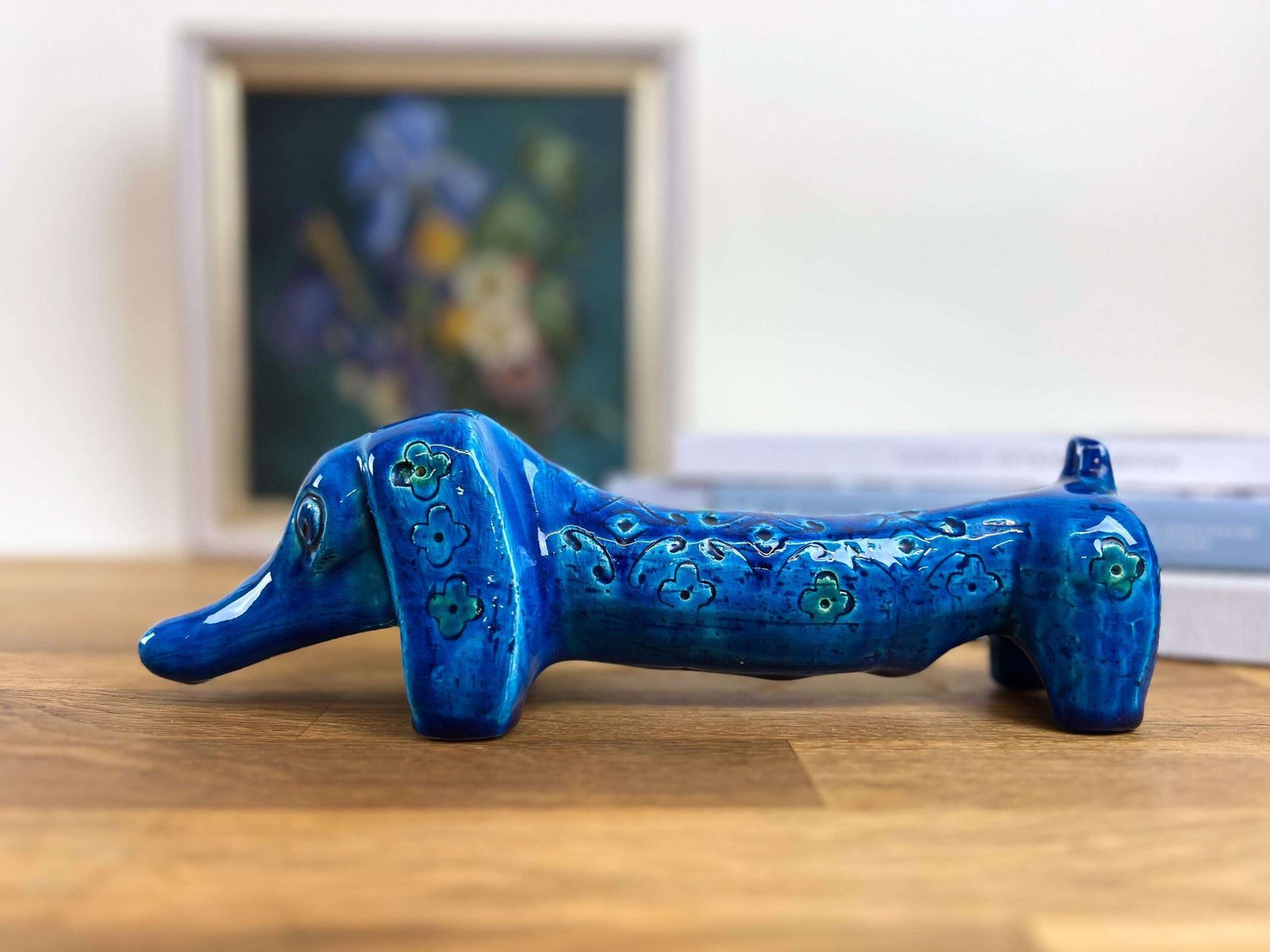 Bitossi Spagnolo Dachshund Dog By Aldo Londi   1960s Bitossi Dachshund In Rare Spagnolo Blu Decor photo furniture