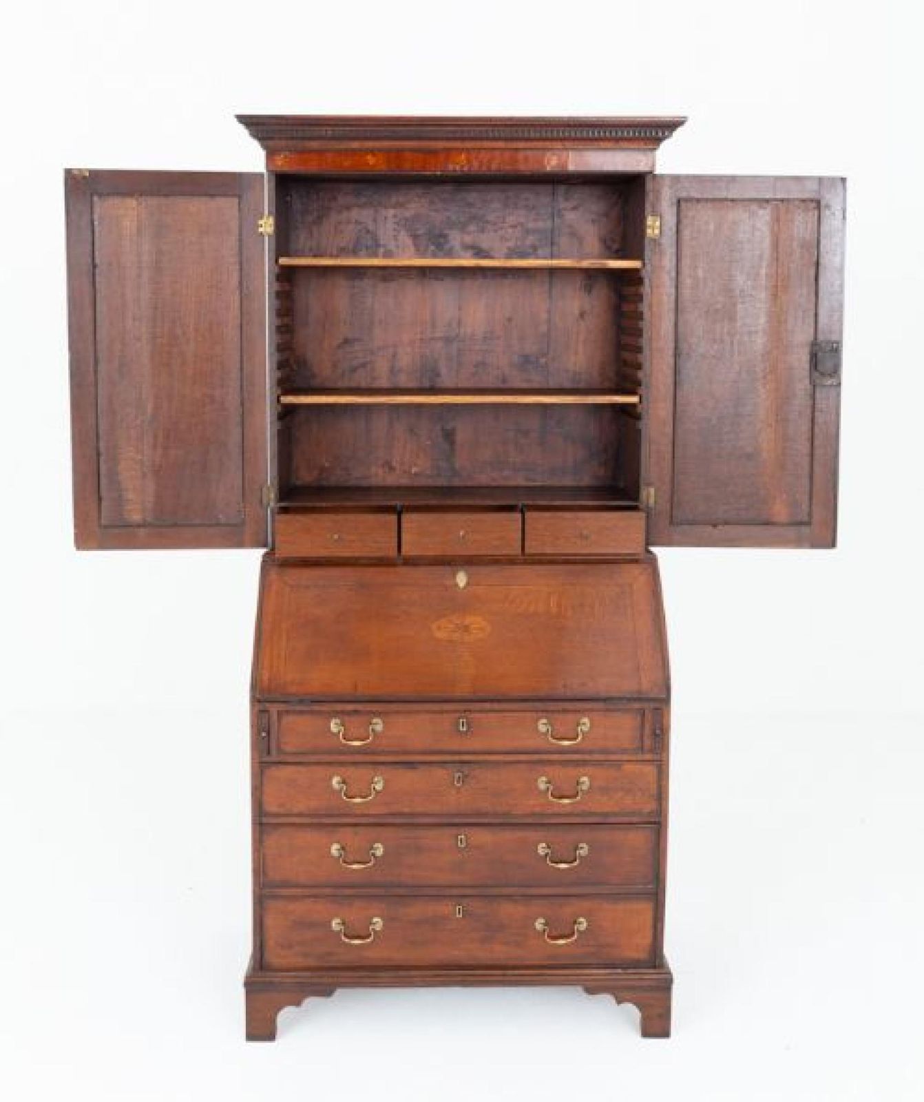 Period Georgian Bureau Bookcase Oak Cabinet photo vintage