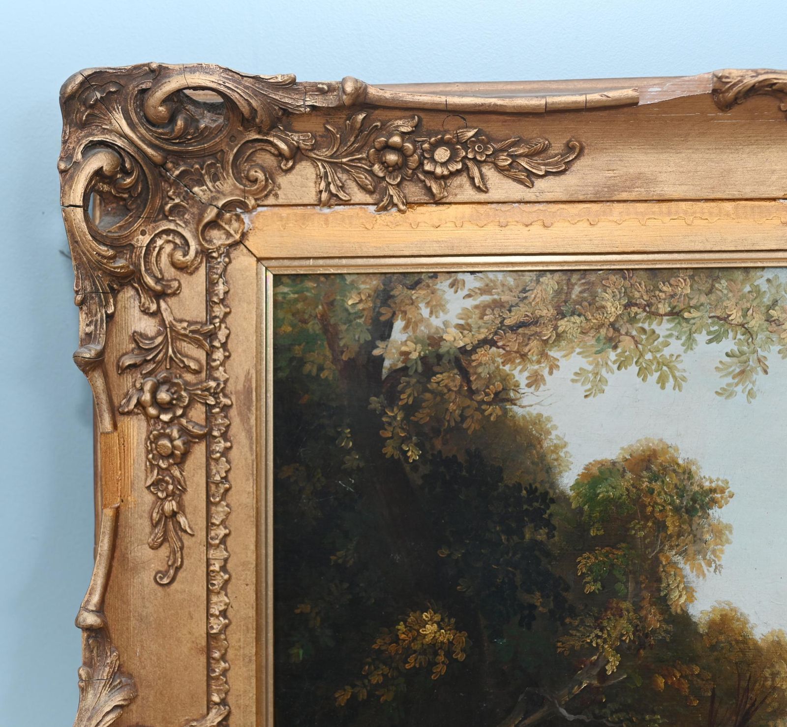 Antique French Oil Painting River Scape Art Chateau 1860 photo 1250.0