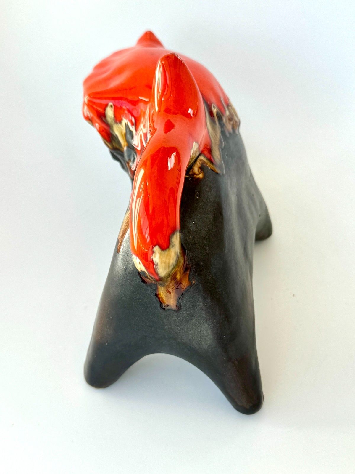 photo vinterior Vintage Pottery Eric Leaper Newlyn Pottery Large Drip Glaze Bison 1960s