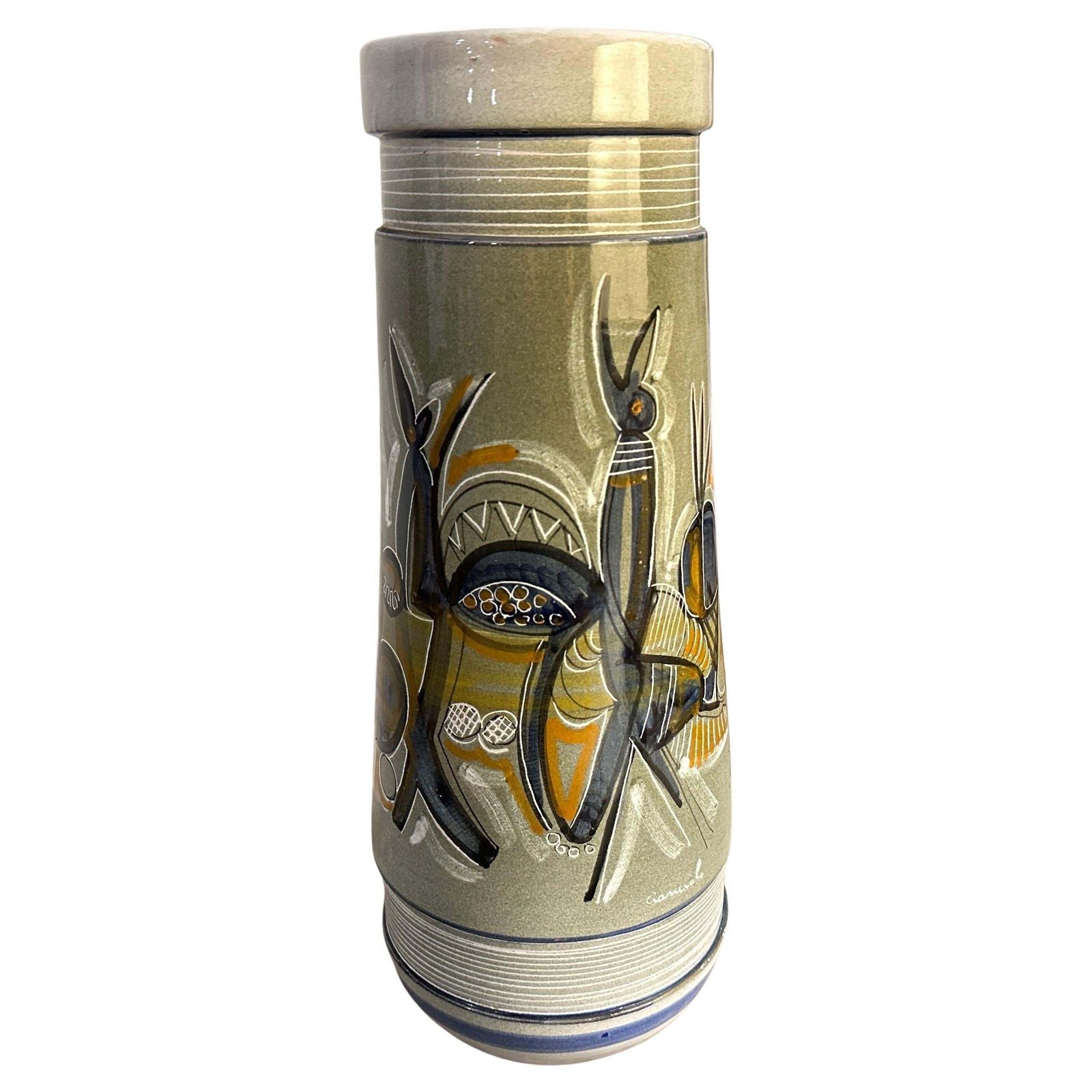 A Unique 1960s Futurist Hand Painted Ceramic Vase By Cianciolo For Nova