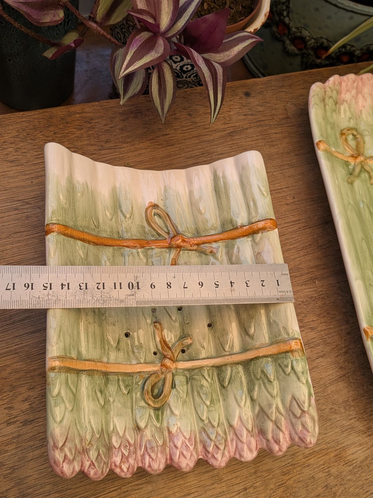 Vintage French Hand Painted Majolica Asparagus Cradle With Serving Plate 1313g photo buy