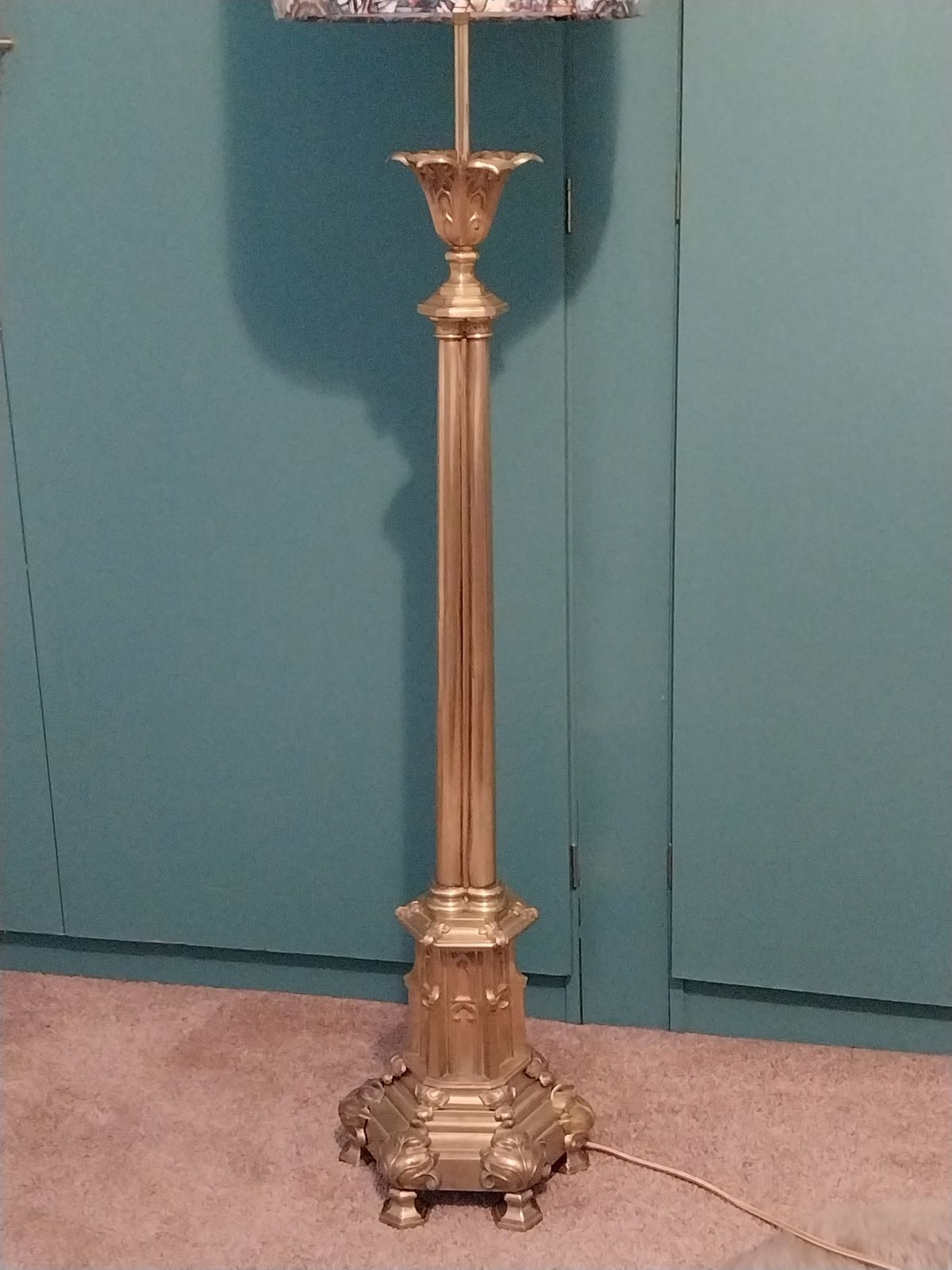Gothic Cast And Sheet Brass Church Candle Stand Floor Or Table Lamp. photo furniture