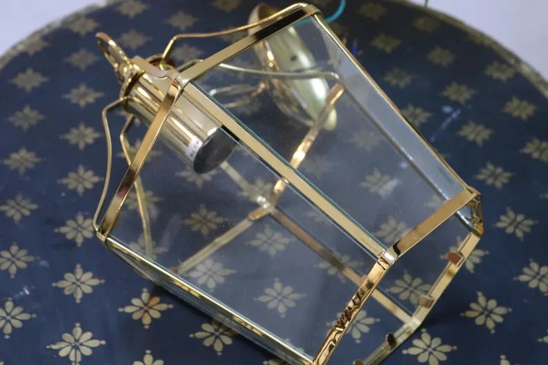 Gold Metal And Glass Ceiling Lantern Light Fitting photo buy