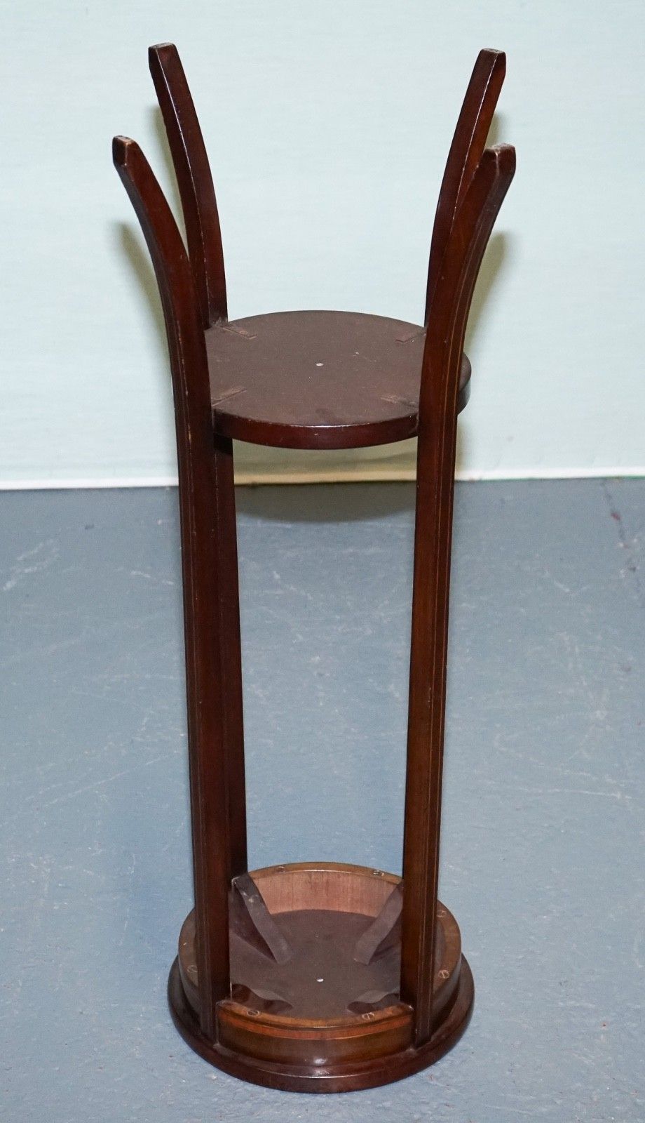 photo for sale Antique Hardwood Two Tier Plant Stand With Starburst Marquetry Inlay