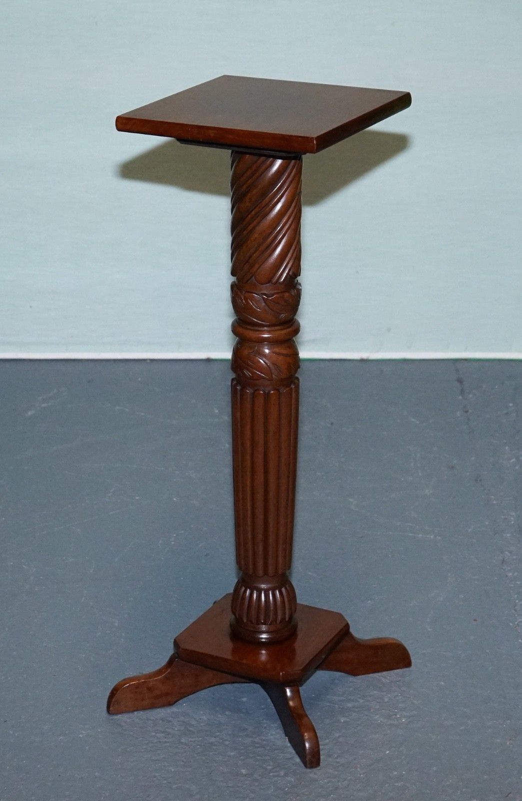 Vintage Carved Hardwood Barley Twist Pedestal Stand Display Plant Stand photo for sale