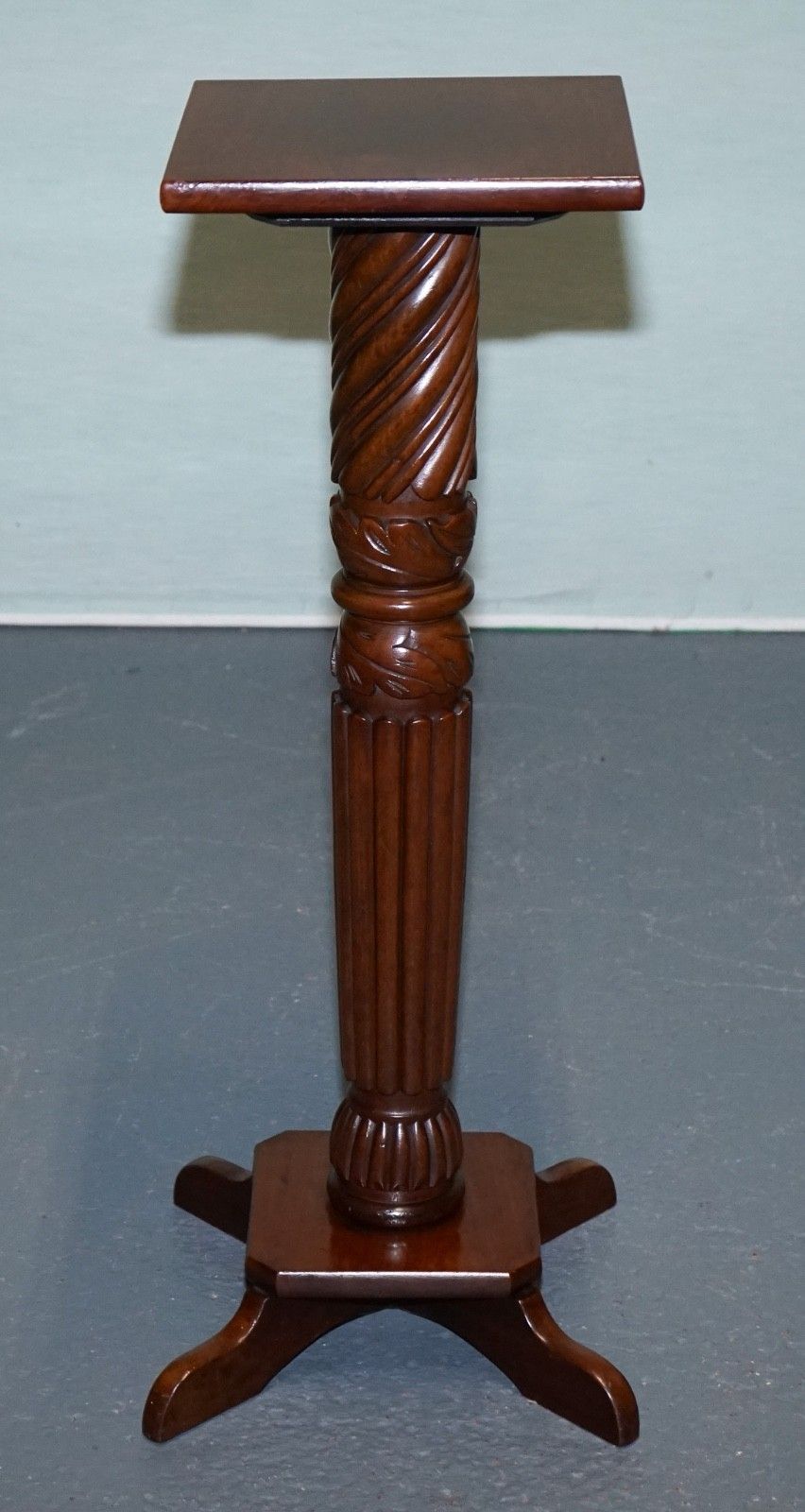 Vintage Carved Hardwood Barley Twist Pedestal Stand Display Plant Stand photo Home Decor