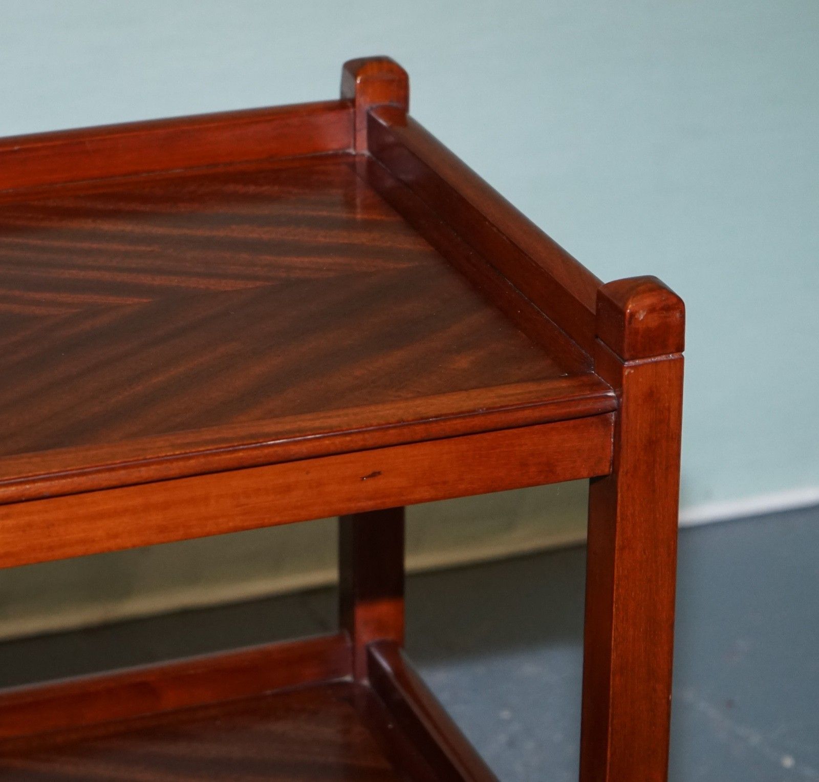 1960s Vintage Two Tier Wooden Tea Trollet On Brass Casters photo 395.0