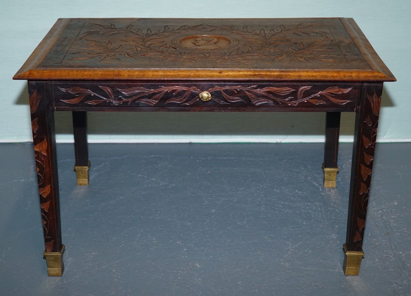 King Albert I Of Belgium Occasional Side End Coffee Table Carved Oak Circa 1900 photo 1750.0