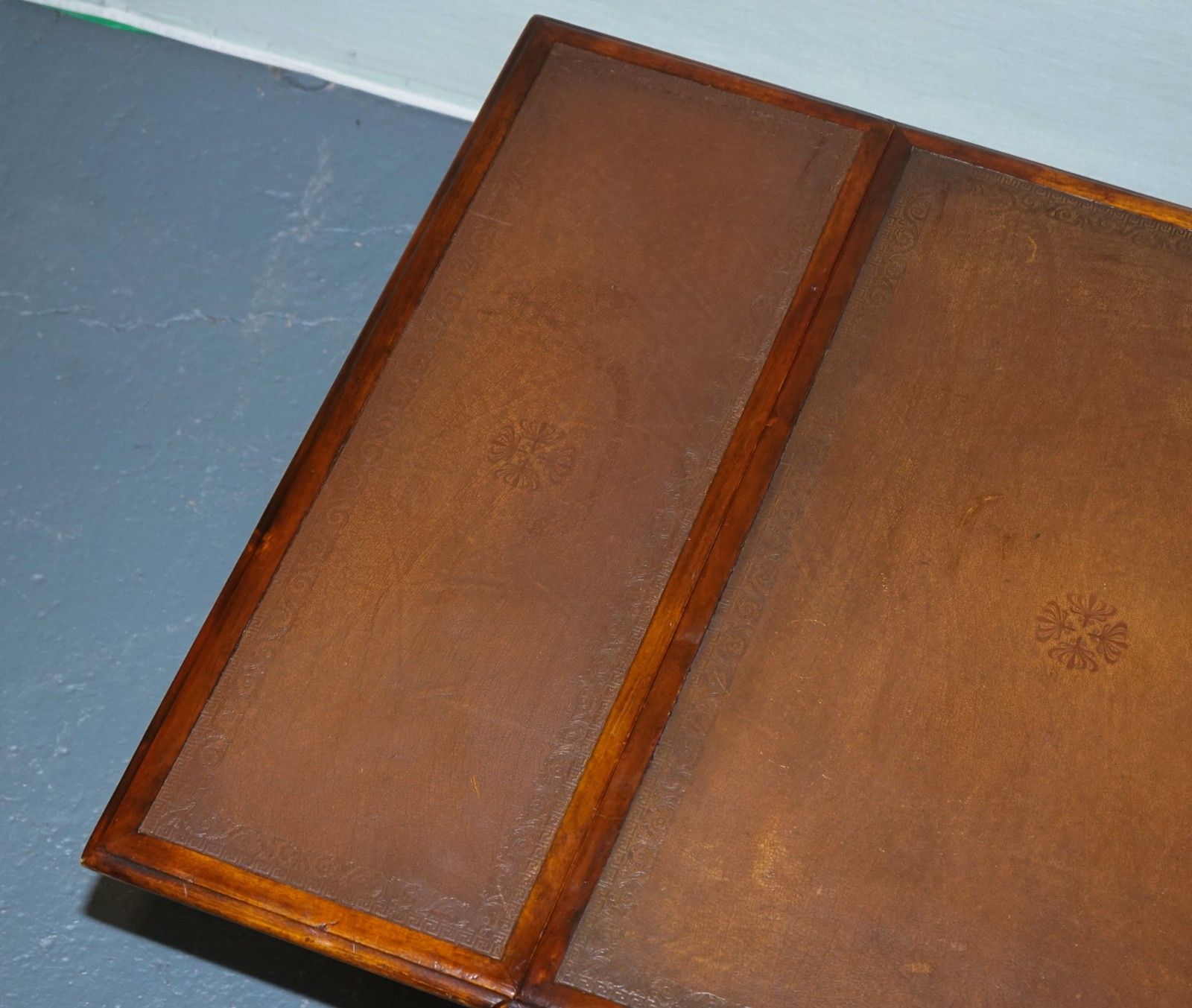 photo for sale Elegant Theodore Alexander Drop Leaf Barley Twist Table With Leather Top