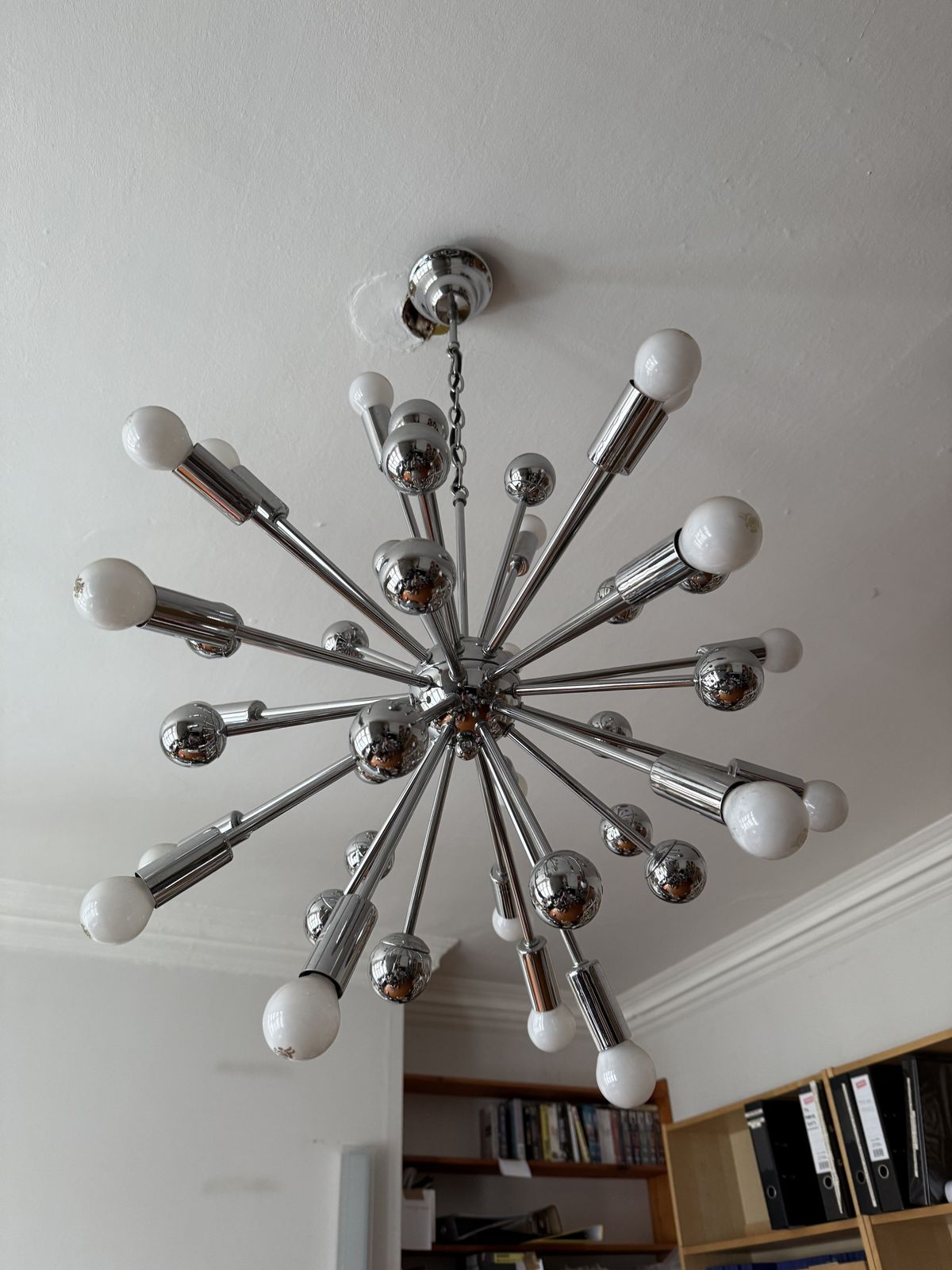 Vintage Chrome Sputnik Chandelier 1970's Chromed Space Age Hanging Light
