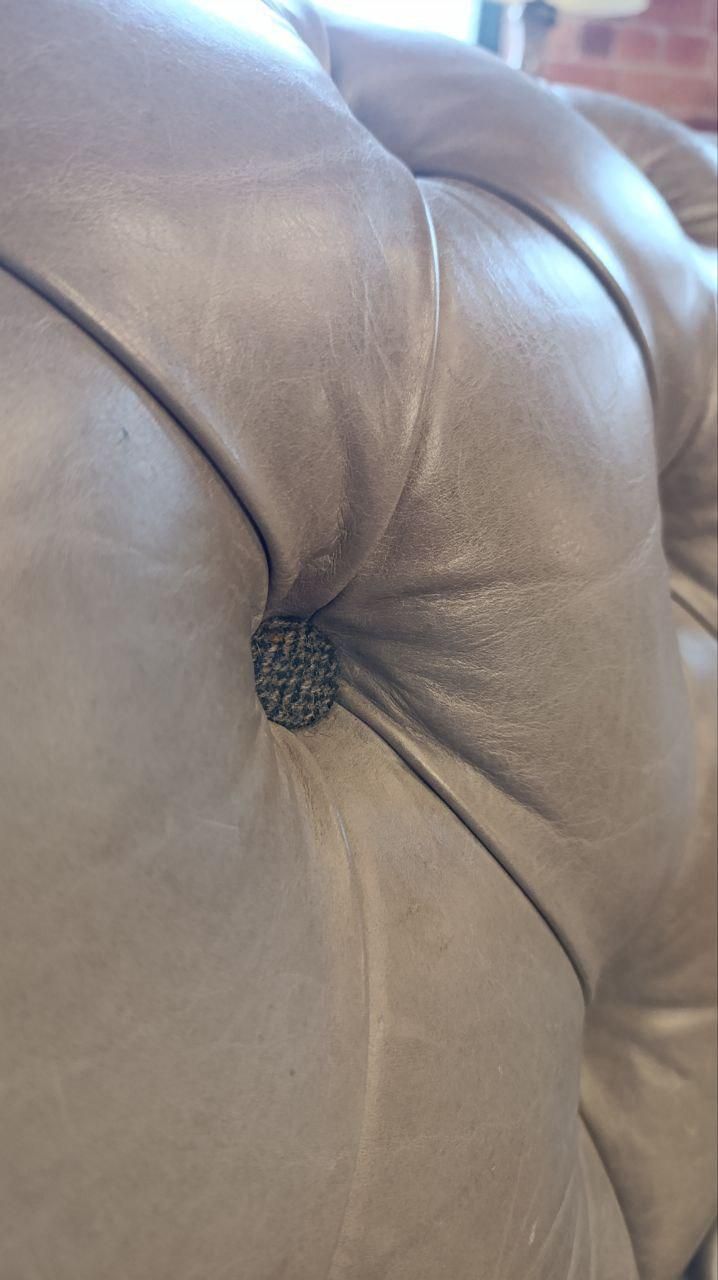 Vintage Grey Leather Chesterfield Style Sofa With Deep Button Tufting photo vintage