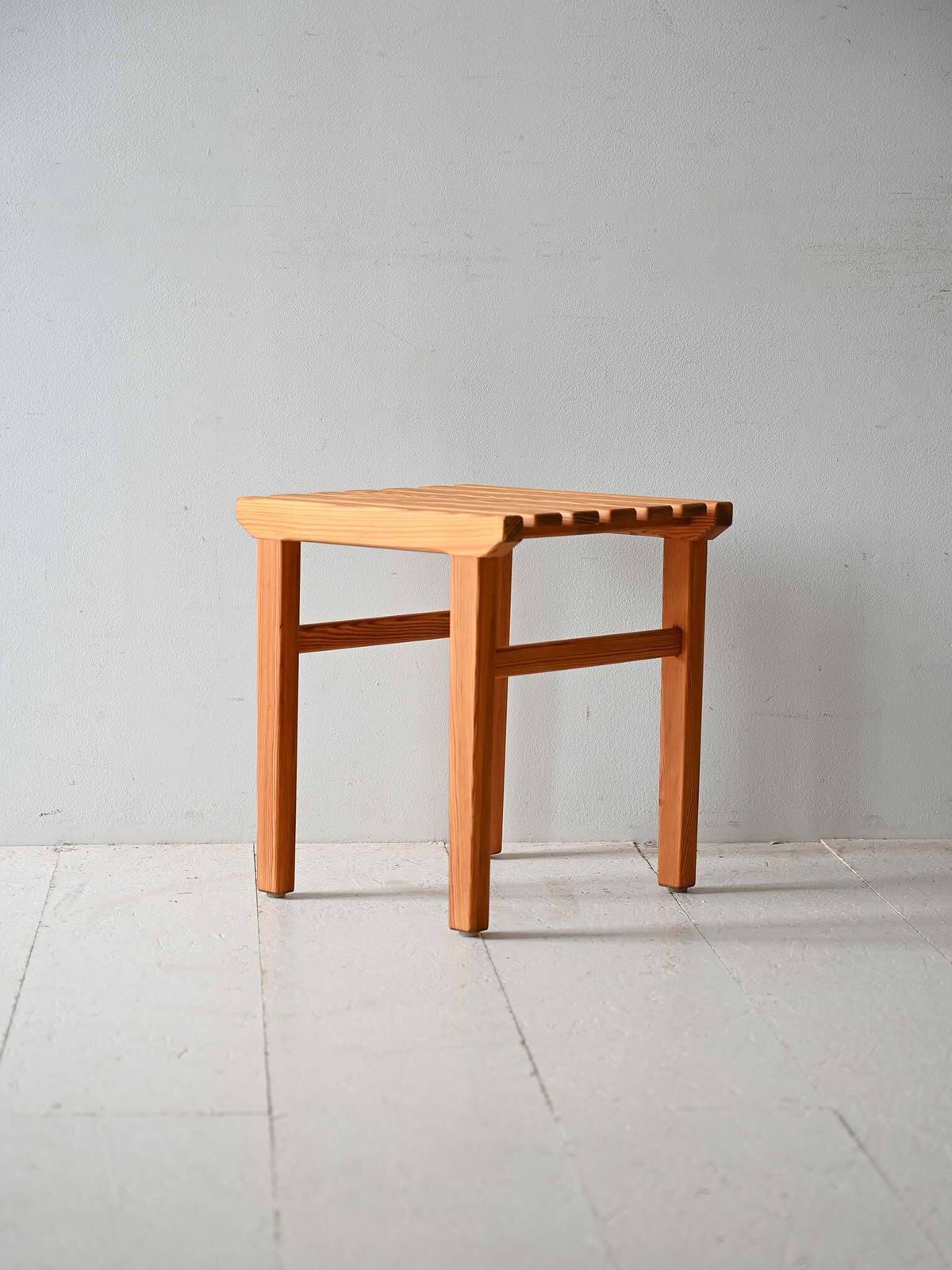 Scandinavian 1960s Pine Slatted Stool photo furniture