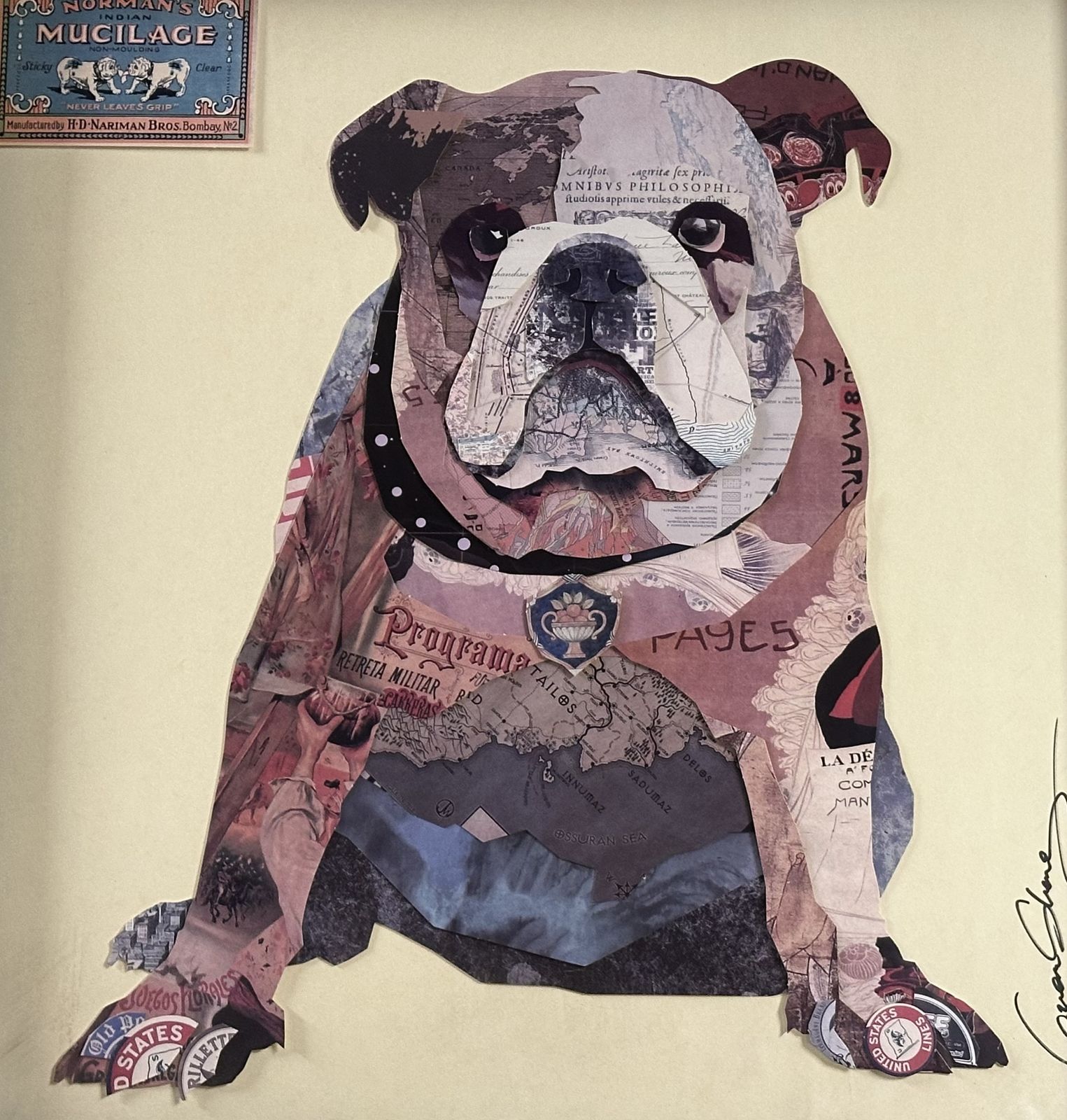photo buy Large Framed Three Dimensional Layered Collage Of An English Bulldog