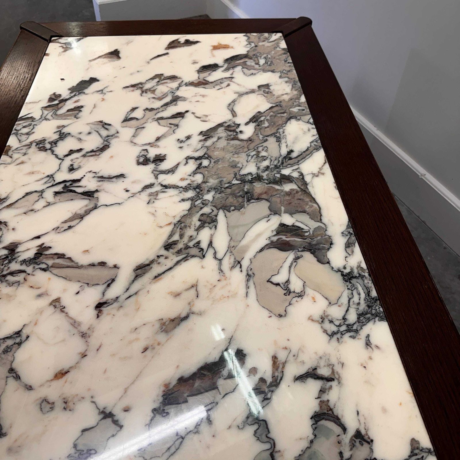 Large 1970s Belgian Oak Coffee Table With Breccia Marble Top – Signed And Dated 1976 photo vinterior