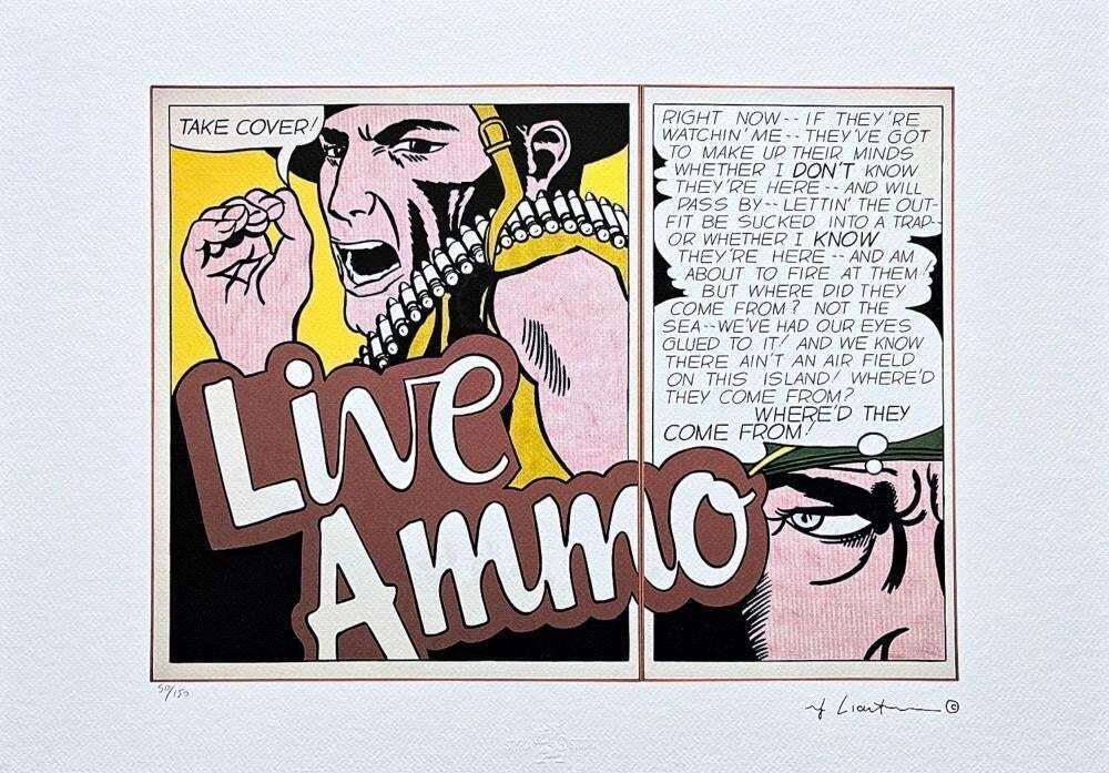 Roy Lichtenstein, "Live Ammo Take Cover", 1990s, Silk Screen