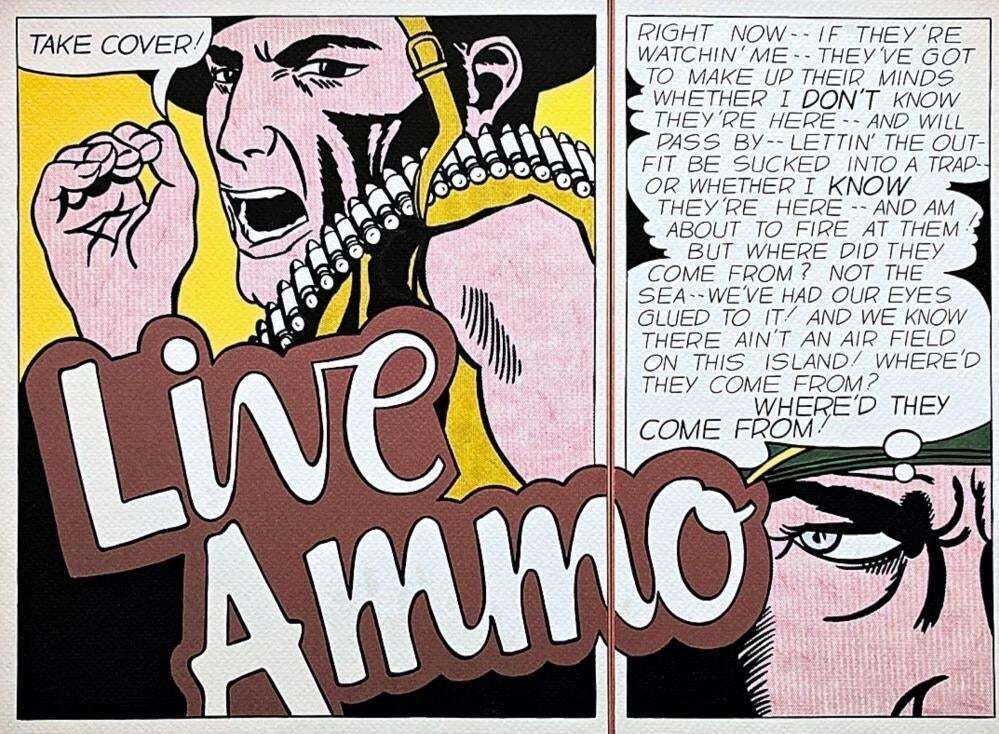 Roy Lichtenstein, "Live Ammo Take Cover", 1990s, Silk Screen photo furniture