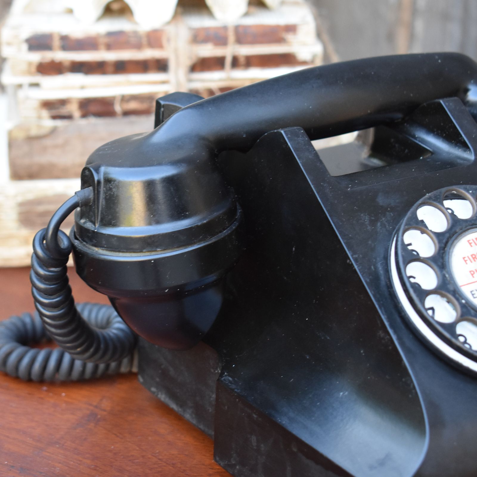 Antique 1940s Atm Black Bakelite Rotary Telephone England Vintage Prop Untested photo vinterior