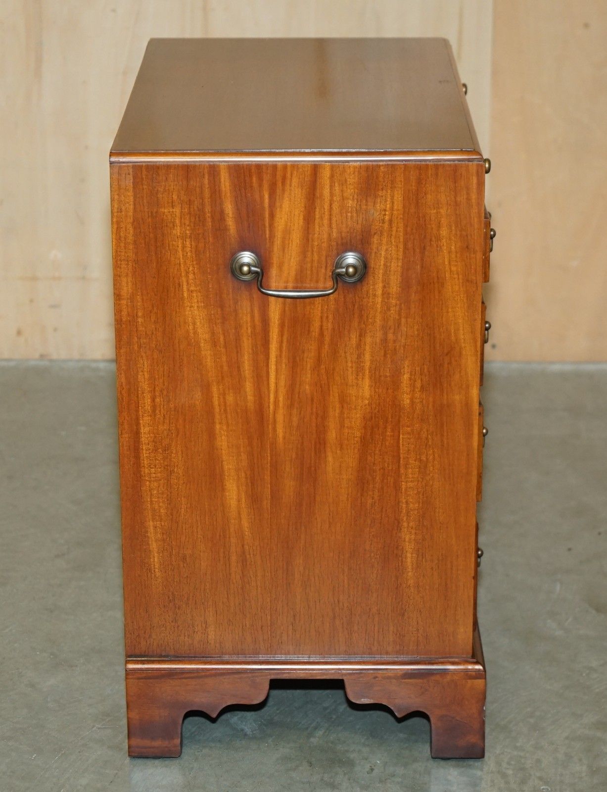 Furniture Lovely Walnut Brown Leather Military Campaign Nightstand Drawers Or Side Table photo