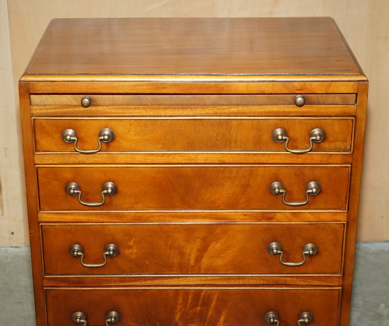 Pair Of Walnut Brown Leather Military Campaign Nightstand Drawers Or Side Tables photo vinterior