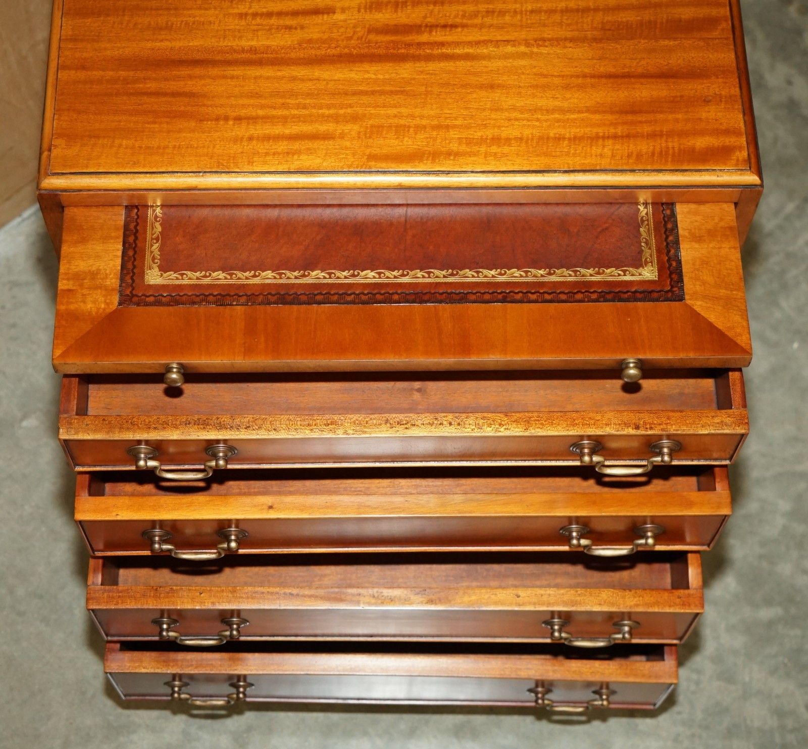 2850.0 Pair Of Walnut Brown Leather Military Campaign Nightstand Drawers Or Side Tables photo