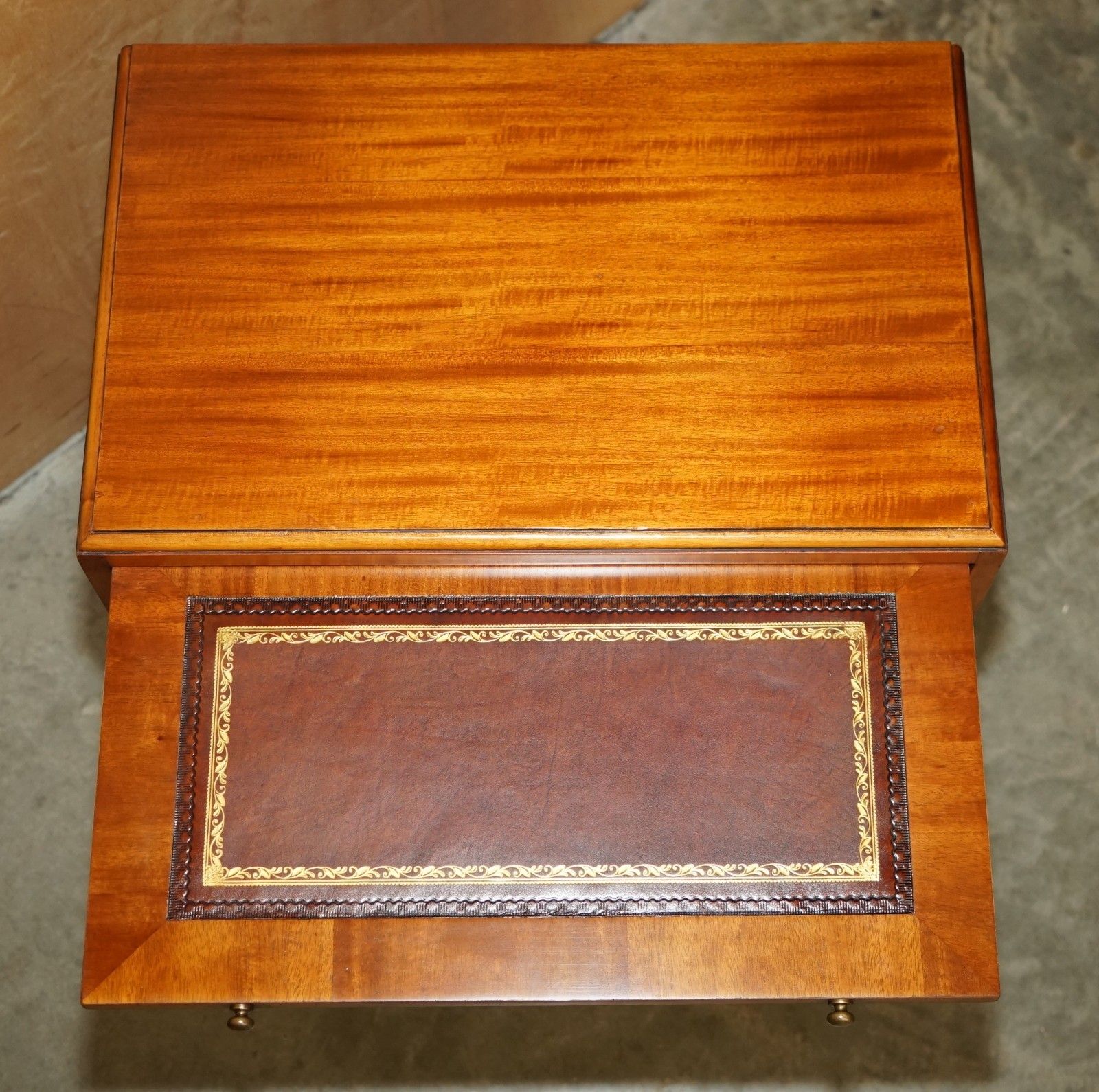 photo buy Pair Of Walnut Brown Leather Military Campaign Nightstand Drawers Or Side Tables