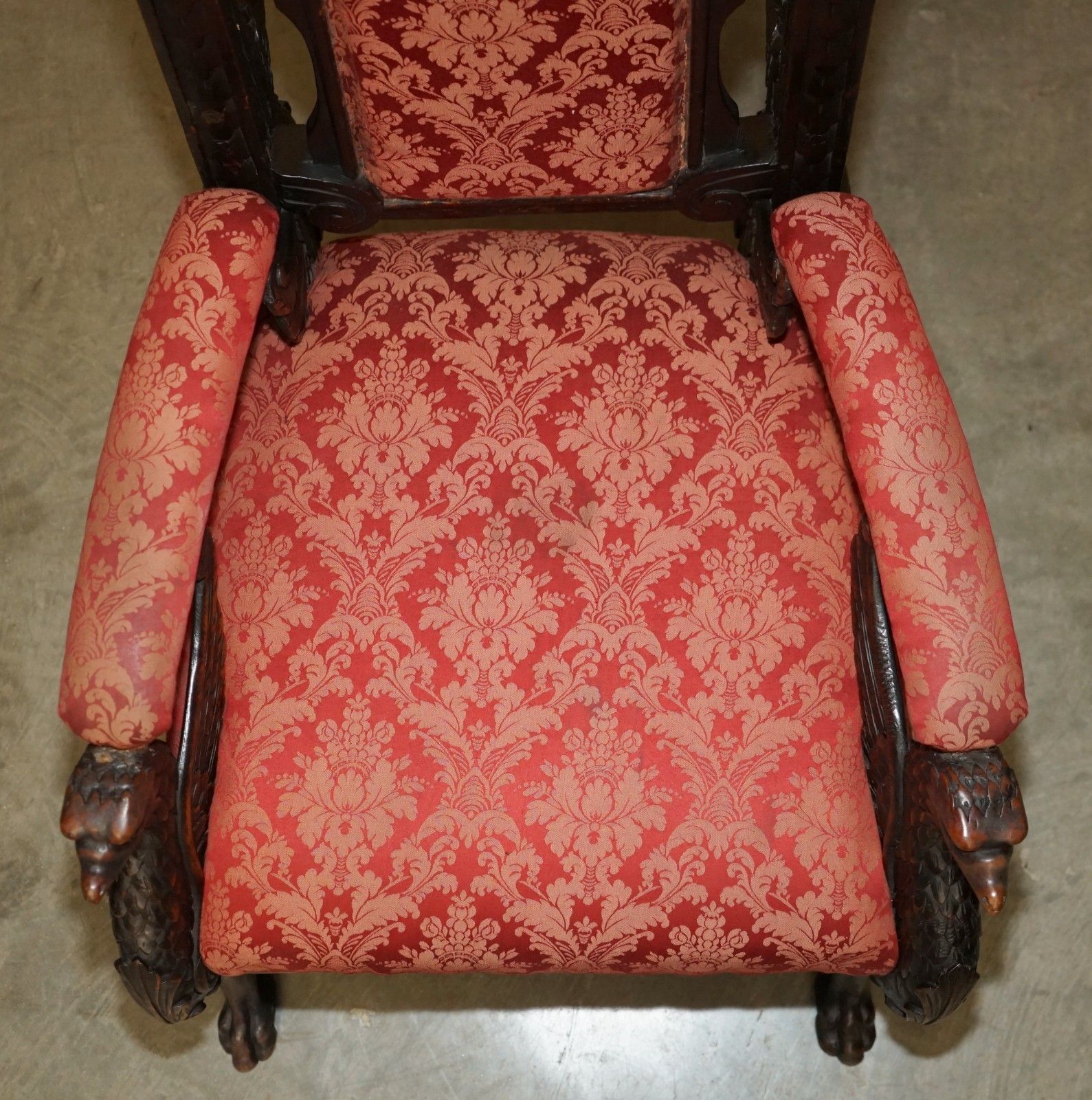 Hand Carved Antique French Empire Griffin Armorial Crest Coat Of Arms Armchair photo vintage