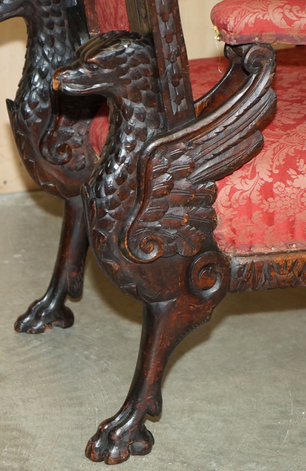 photo buy Hand Carved Antique French Empire Griffin Armorial Crest Coat Of Arms Armchair