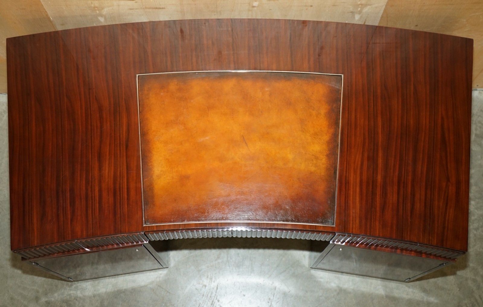 Ralph Lauren Metropolis Macassar & Brown Leather French Art Deco Curved Desk photo vintage