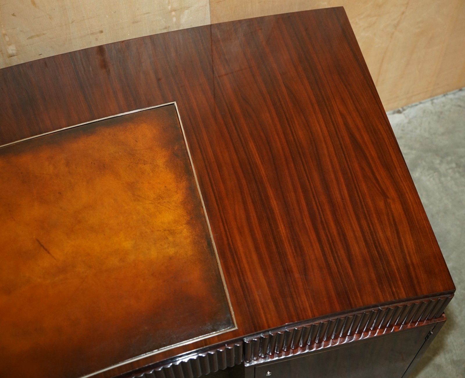 Furniture Ralph Lauren Metropolis Macassar & Brown Leather French Art Deco Curved Desk photo