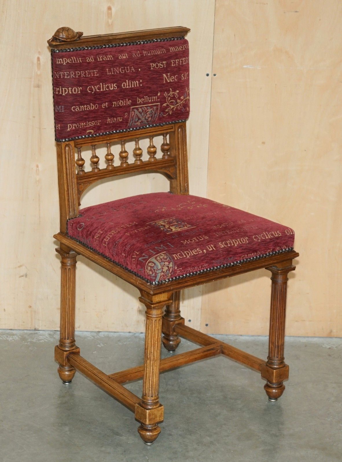 Six Antique French Walnut Dining Chairs Depicting A Frog Snail Lizard Tortoise photo for sale