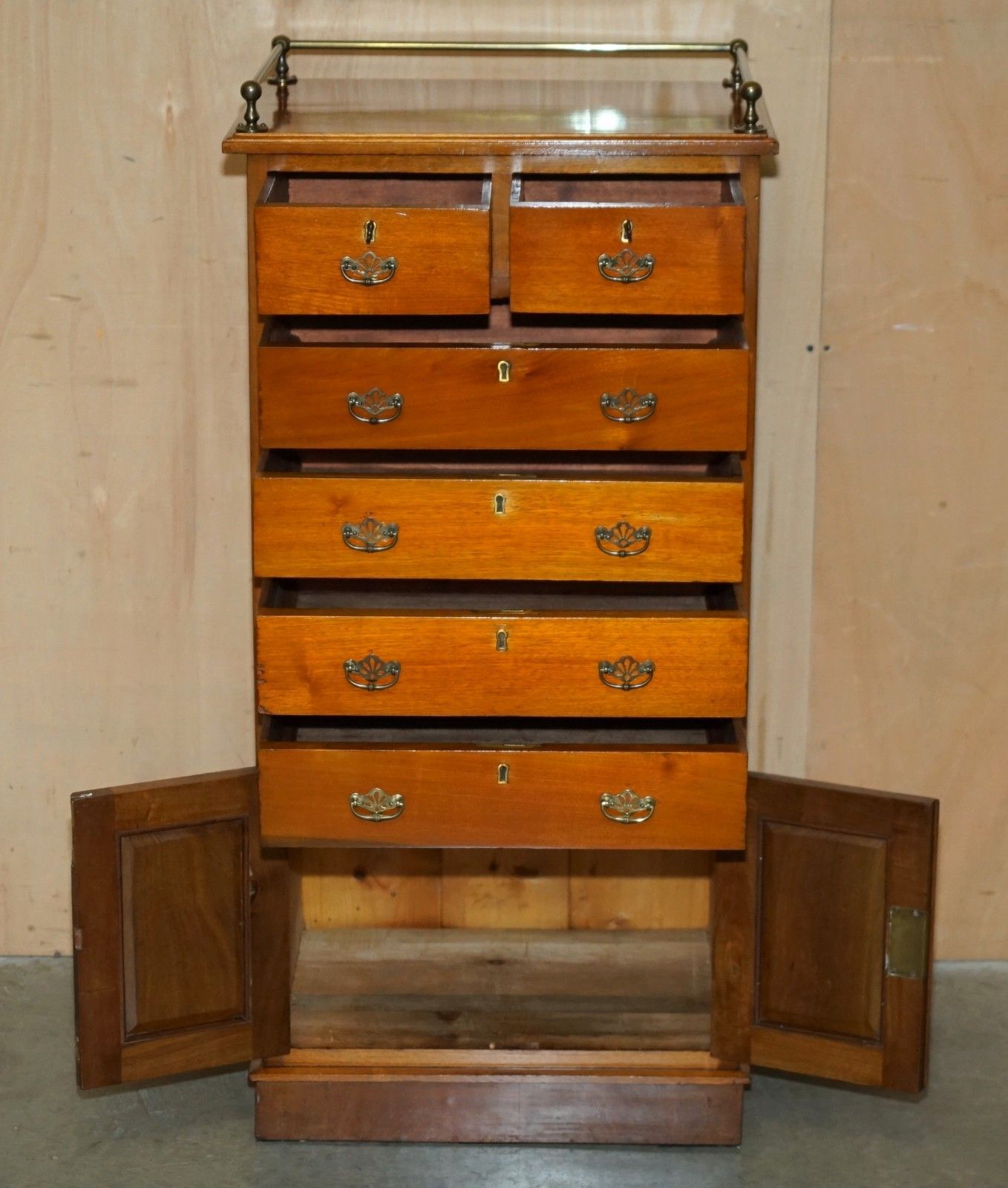 3420.0 Victorian Walnut Hand Carved Tallboy Chest Of Drawers Cupboard With Gallery Rail photo