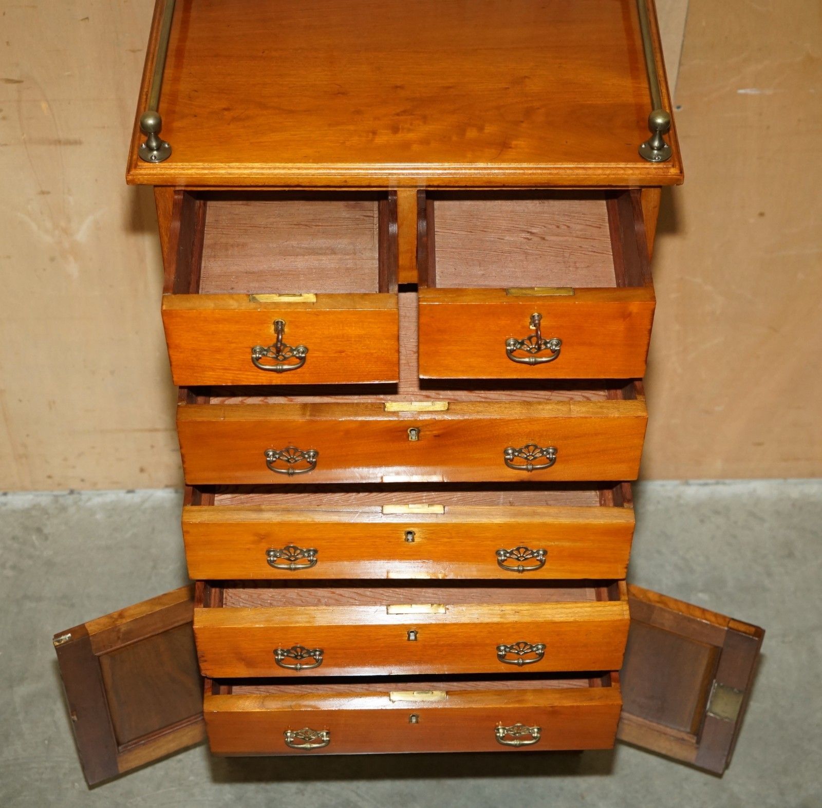 photo vinterior Victorian Walnut Hand Carved Tallboy Chest Of Drawers Cupboard With Gallery Rail